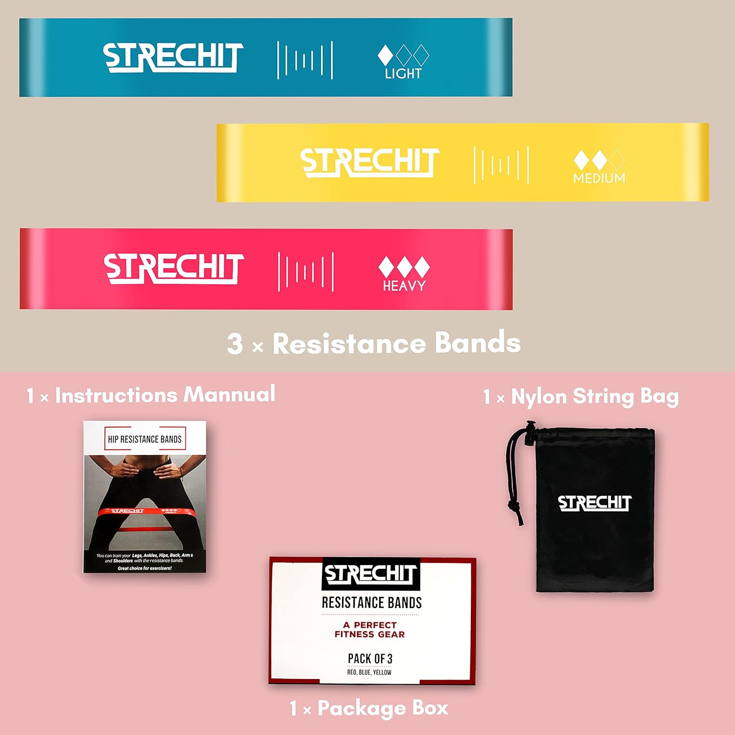 Resistance Bands for Men and Women with Different Resistance Levels for Shaping Legs & Glutes - Exercise Band for Gym, Yoga, Home Exercise, Workout with Carrying Bag & Posture Guide