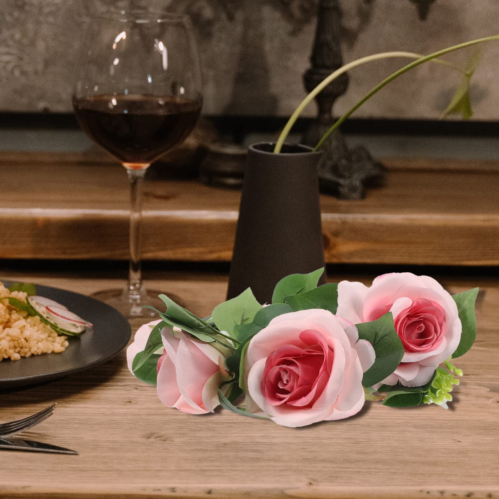FZBNSRKO 2 Anelli Portacandele Con Ghirlanda Floreale - 25 Cm Di Diametro, Fiori Finti In Seta, Colore Champagne, Per Matrimoni E Decorazione Casa