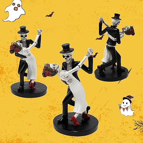 Miniatura 5 de Estatua de esqueleto para pareja, pareja de esqueleto bailarín, figura de pareja de cráneo de novia y novio, figura de calavera de resina para