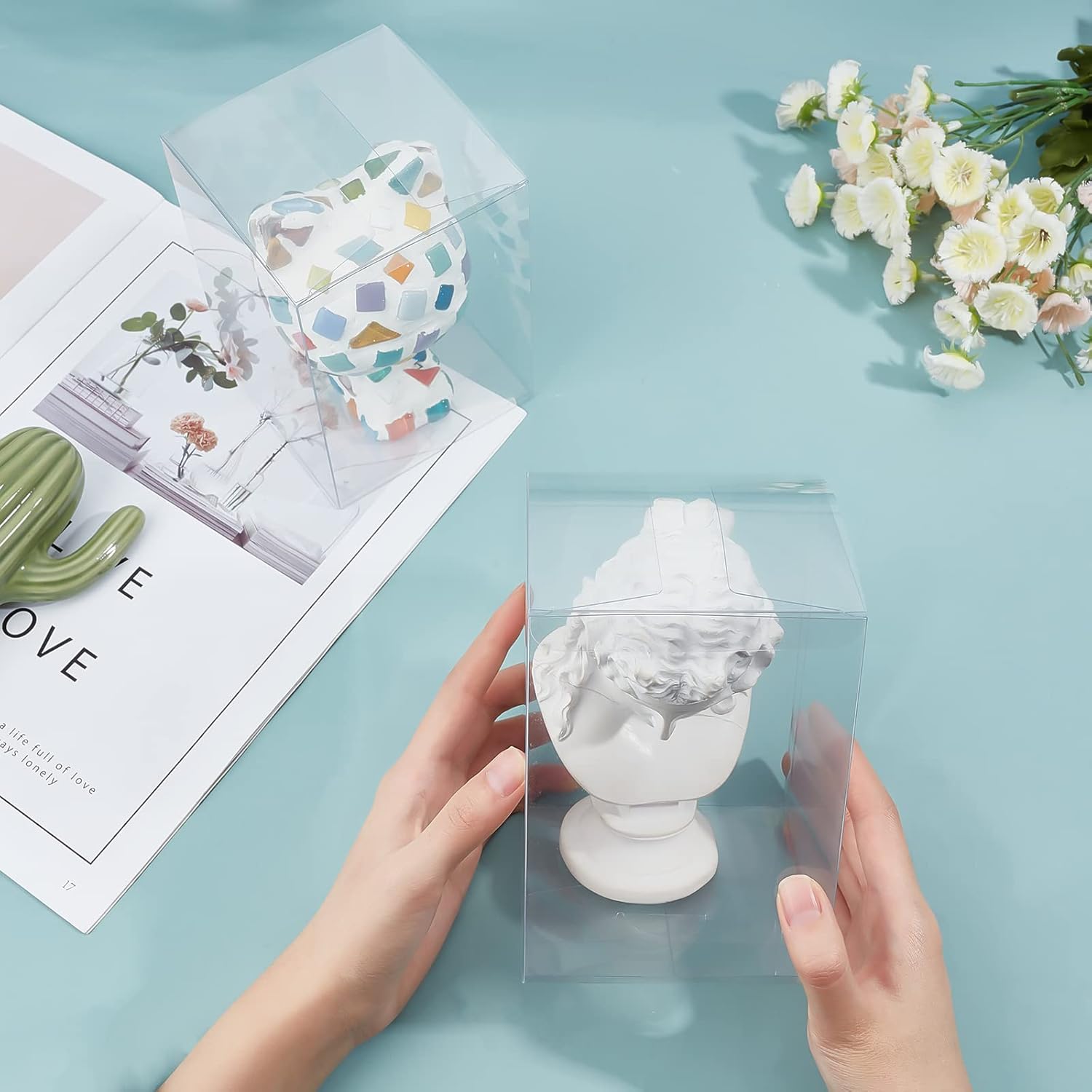 BENECREAT 15Pcs Clear Gift Boxes Rectangle Transparent PVC Favor Boxes 3.9x3.9x5.5'' for Wedding Party Treat Candy Cupcakes, Mother's Day Festival Gift Packaging - Image 3