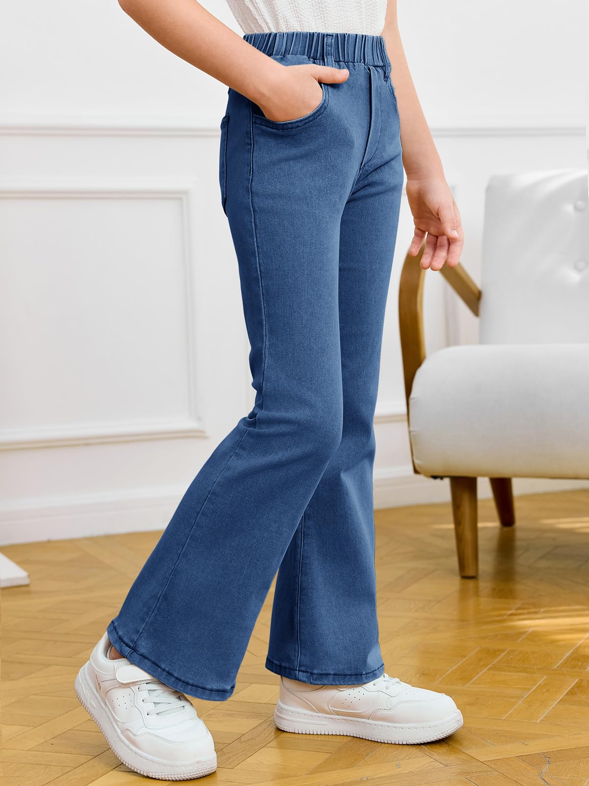 Haloumoning Jeans acampanados para niñas, pantalones de mezclilla elásticos