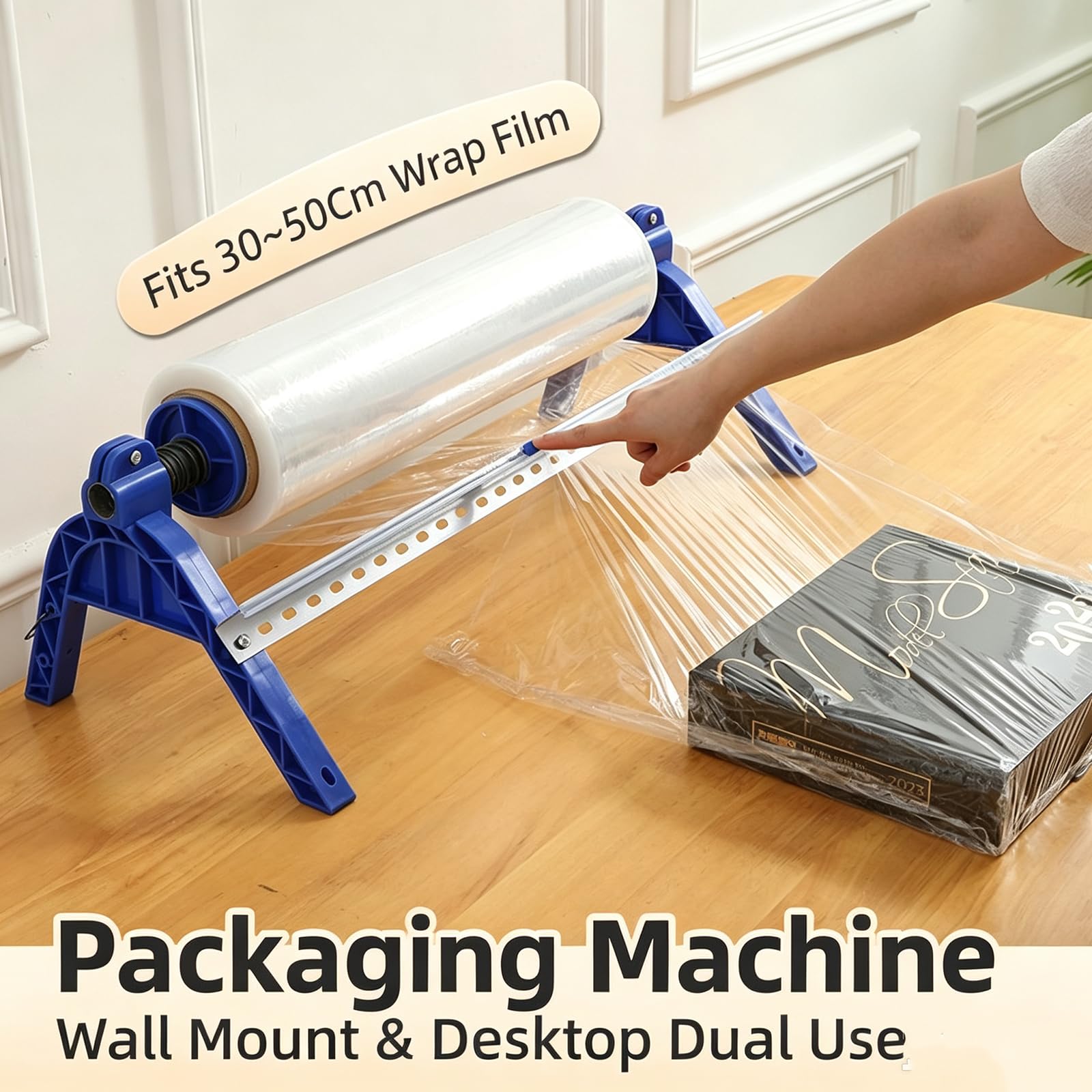 Dévidoir De Film Étirable avec Coupe-Film Intégré, Fixation Murale Et sur Table, Compatible avec Les Rouleaux De Film Étirable De 30 À 50 Cm, pour Lemballage Dexpédition en Entrepôt