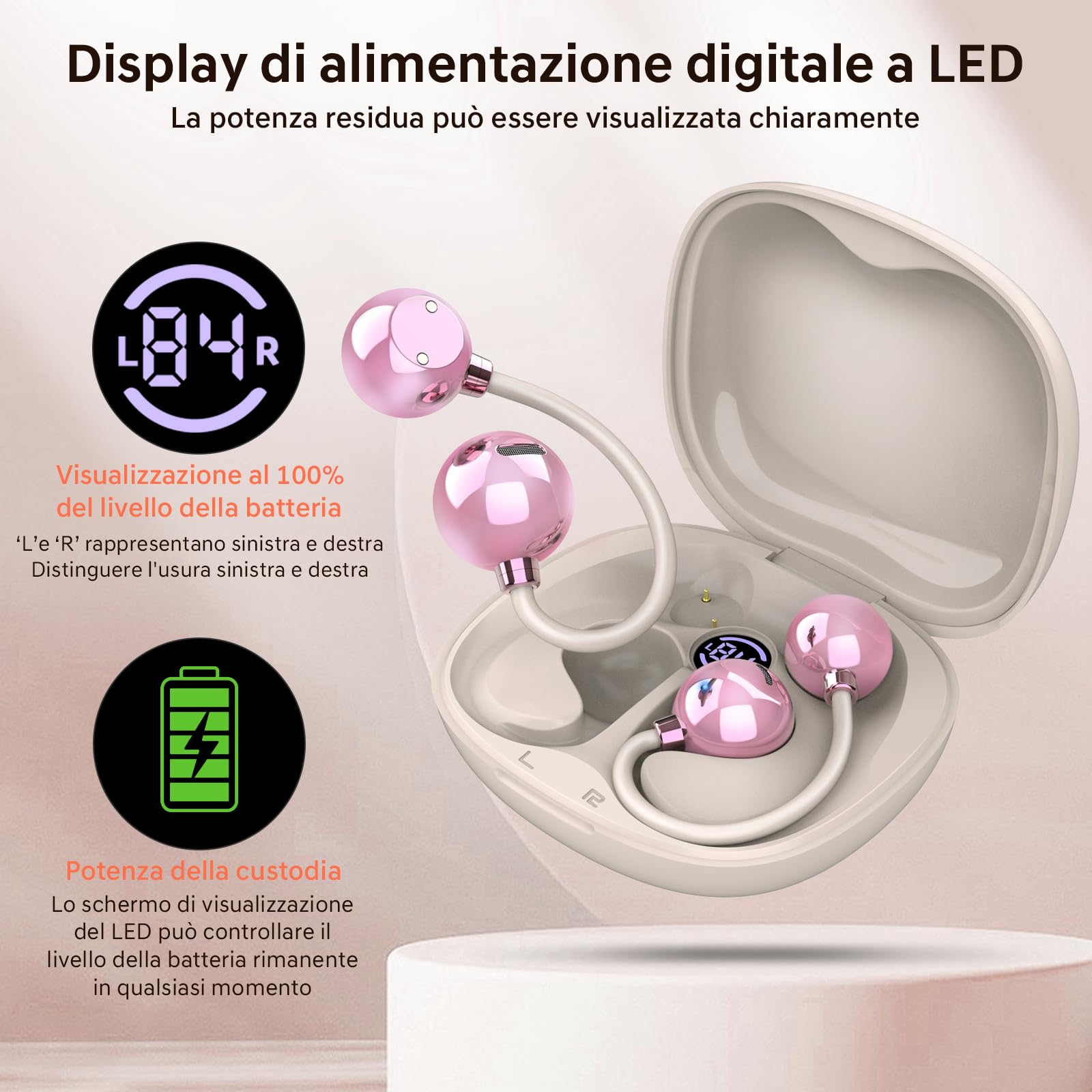Open Ear Cuffie, Auricolari Wireless Bluetooth 5.4 con Bassi Potenti e Chiamate Chiare, Cuffie sportive Bluetooth Super Confortevole, Non C'è Bisogno Di Andare In Profondità Nel Canale Uditivo