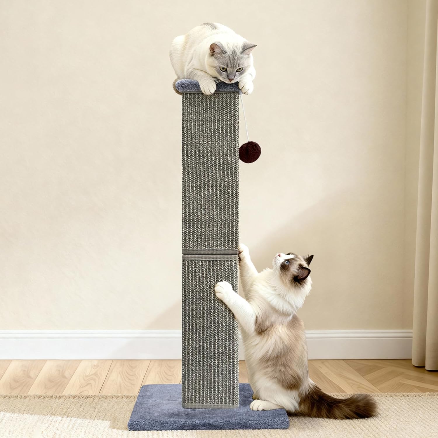 Cat Scratching Post 32 Inch for Indoor Large Cats and Kitten, Nature Sisal Tall Cat Scratch Post, Sisal Cat Scratcher Improve Cat's Scratching Habits and Protect Your Furniture, Dark Grey