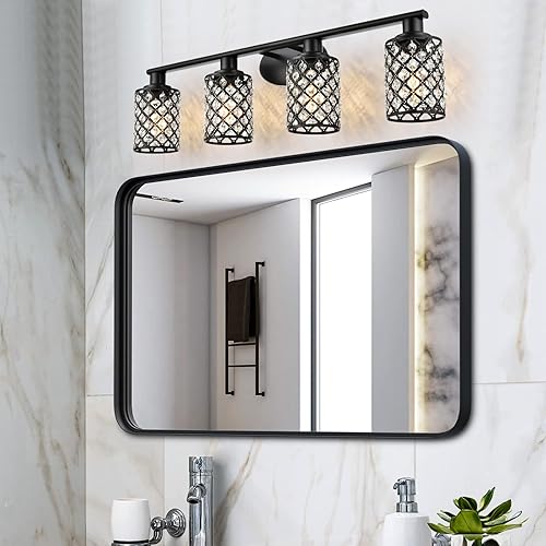 Miniatura 7 de 4 lámparas de baño negras claras, moderna lámpara de tocador de granja, luces de baño sobre espejo, accesorios de iluminación de tocador de cristal