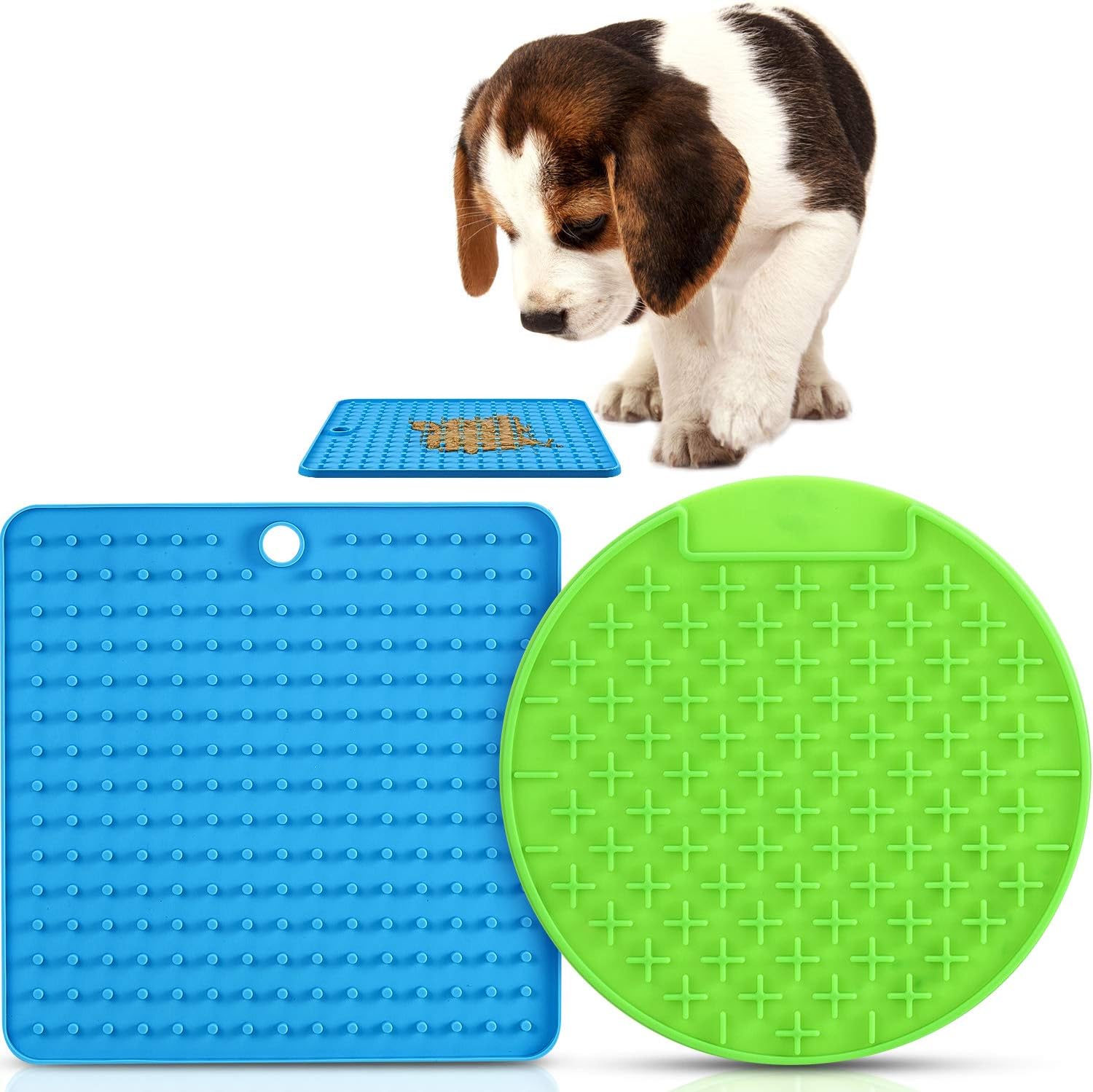 2 Pieces Dog Lick Mat Pad Pet Licking Mat Pet Boredom Buster Lick Mat Slow Feeder Dog Shower Lick Mat for Dogs Cats Bathing Training…