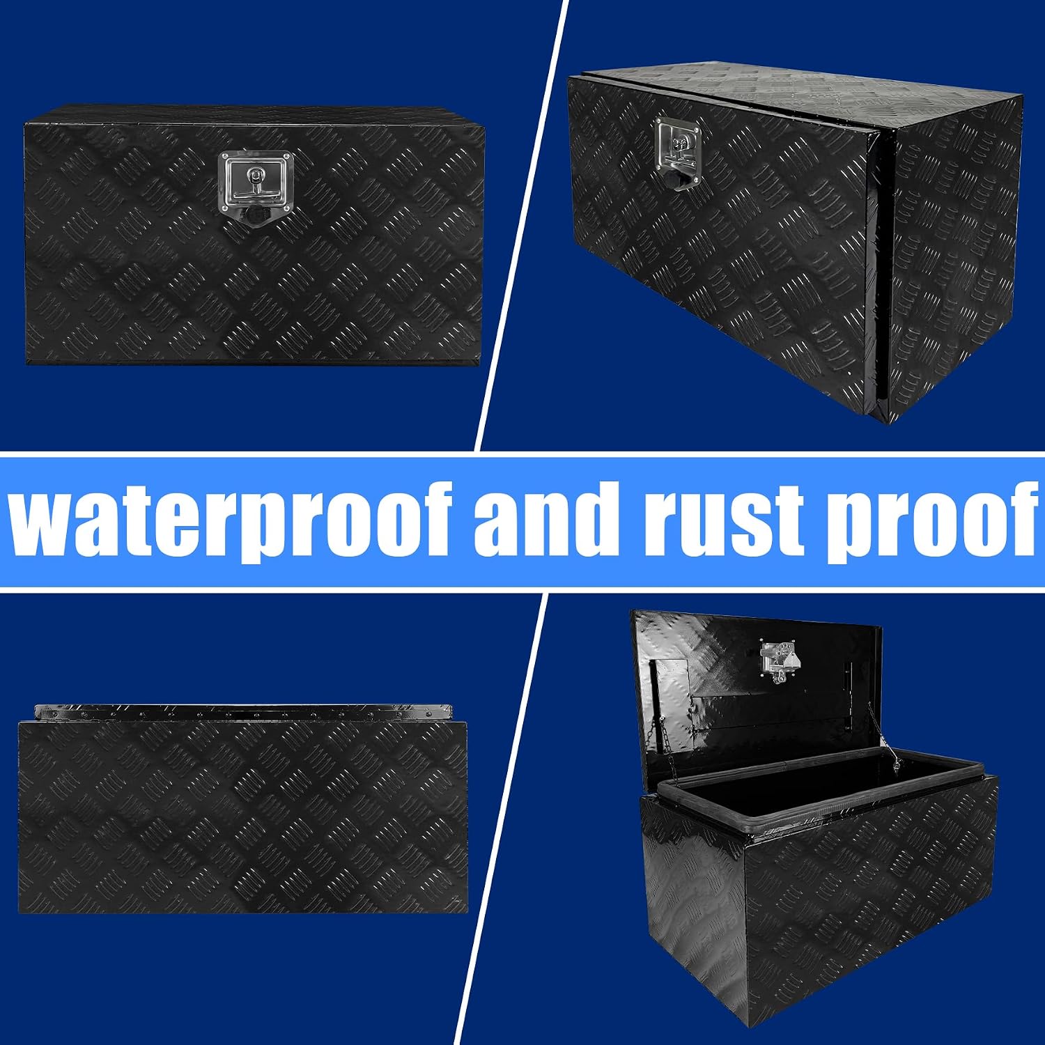 Aluminum Underbody Truck Box 30"×14"×16" Pickup Storage Box Heavy Duty Diamond Plate Tool Boxes Truck Bed Boxes Suitable for Pick Up Truck Trailer ATV with T-Handle Latch and Keys Black
