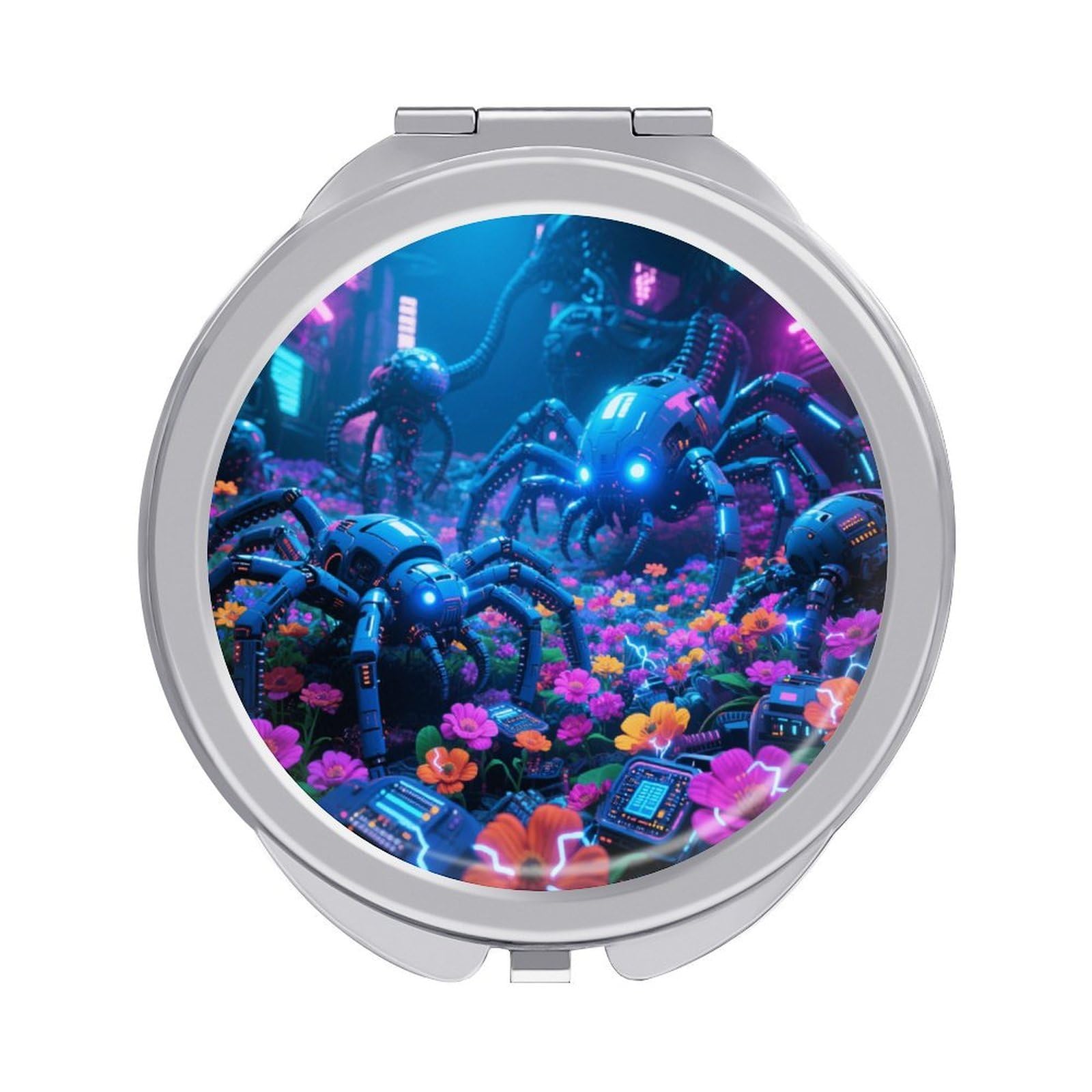 Fekiloot Style Neon Sea Of ​​Flowers Travel Makeup Mirror Handheld Compact Mirror Portable Pocket Mirror Double-Sided 1X/2X Magnifying For Handbag And Purses