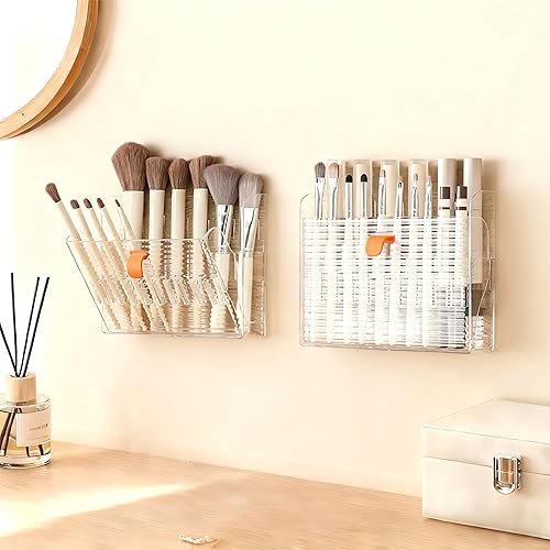 AevumTech Organizadores de maquillaje montados en la pared, soporte organizador de delineador de ojos de 16 ranuras, organizador de maquillaje para