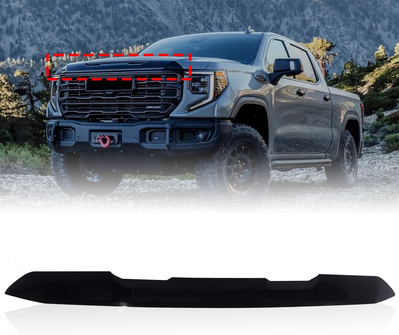 Front Upper Grille Covers Compatible with 2022 2023 2024 GMC Sierra 1500 Painted Front Grille Car Accessories Exterior Trim Gloss Black