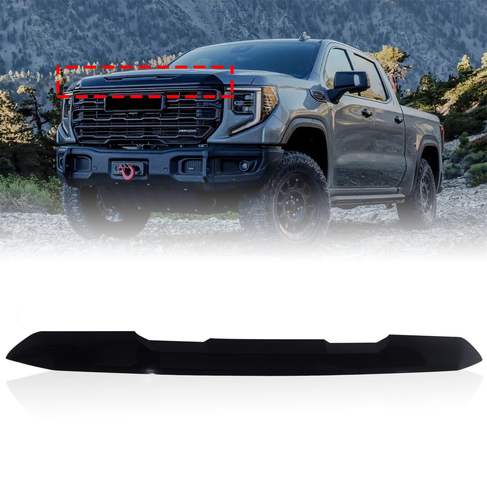 Front Upper Grille Covers Compatible with 2022 2023 2024 GMC Sierra 1500 Painted Front Grille Car Accessories Exterior Trim Gloss Black