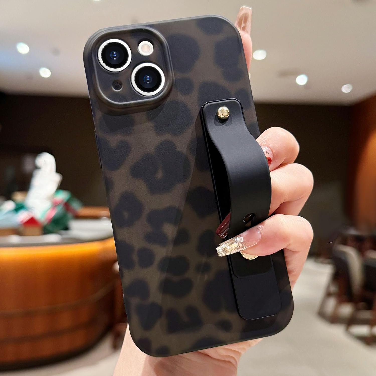 LAPOPNUT for iPhone 14 Case with Wrist Strap, Cheetah Leopard Tortoise Shell Print Shockproof Soft TPU Protective Case Women Girls, Slim Anti Scratch Cover for iPhone 14 6.1 Inch,Green - Image 2
