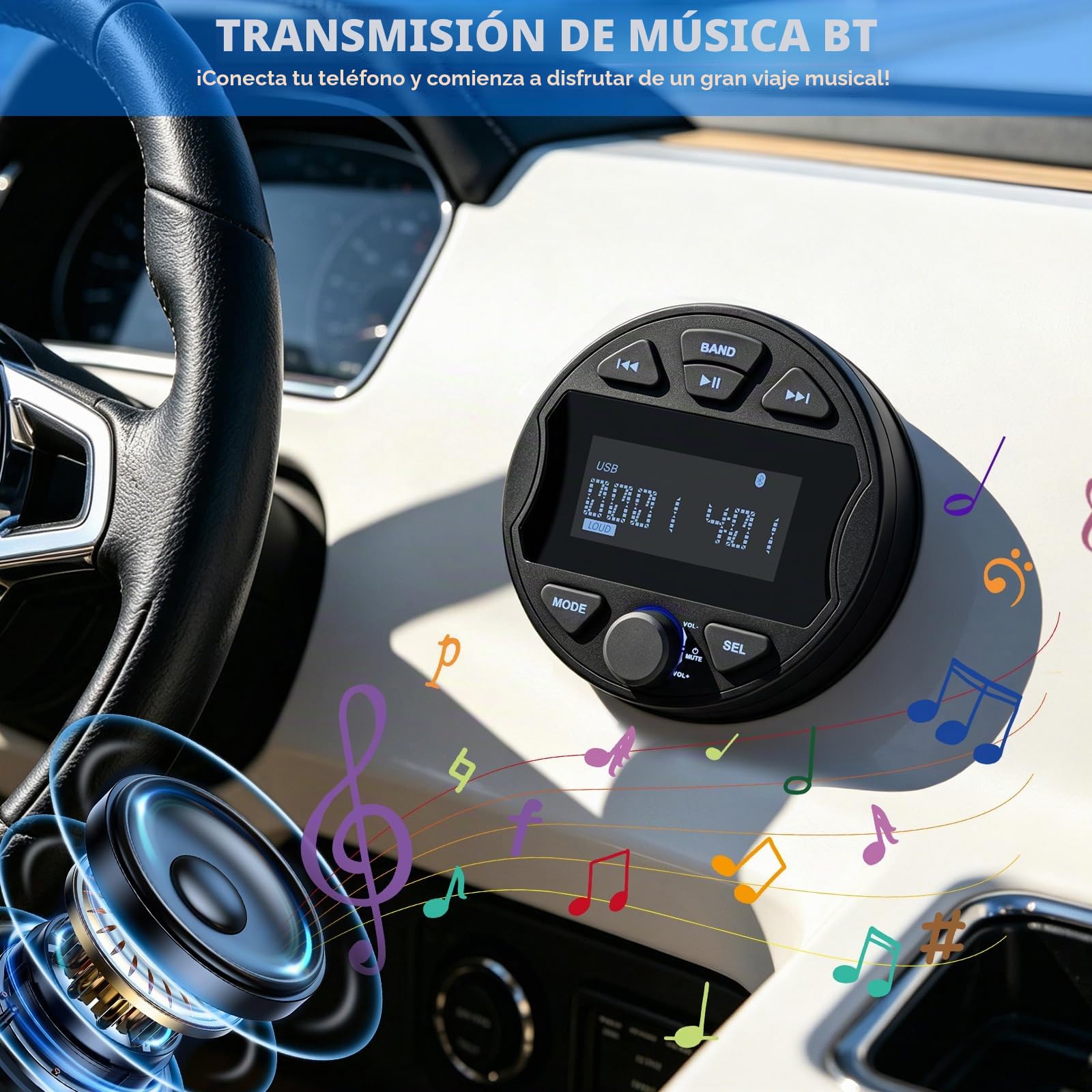 Receptor de Estéreo Marino MP3 con Función de Radio Digital Am/FM, USB, BT y Resistencia al Agua IPX6, Ideal para Barcos, Lancha y Uso Profesional | Digital Am/FM, USB, BT y Resistencia al Agua IPX6, Ideal para Barcos, Lancha y Uso Profesional