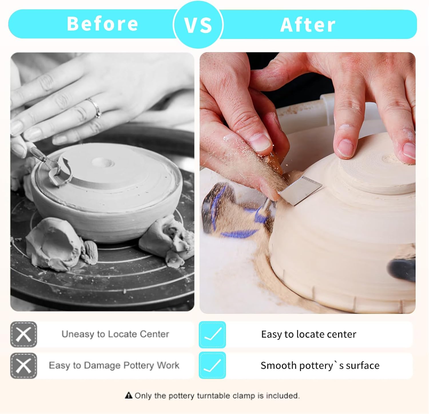 Pottery Machine Turntable Clamp,Ceramics Art Sculpting Clamp Repair Tools,Portable Pottery Centering Tool，Adjustable Ceramic Art Repair Tool for Ceramic Beginners Professionals,White