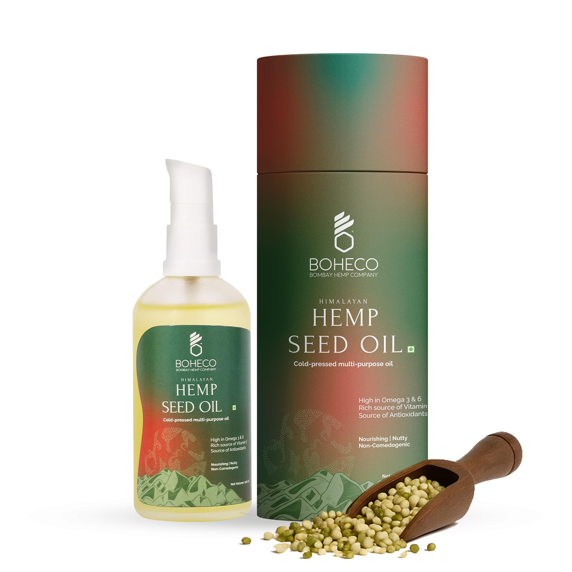 BOHECO Himalayan Cold-pressed Hemp Seed Oil, Multipurpose Natural Oil for Boosting Skin, Hair Health, Rich in Omega-3 and Omega-6 in Golden Ratio, Plant-based, Lightweight, Unrefined, 100 ml