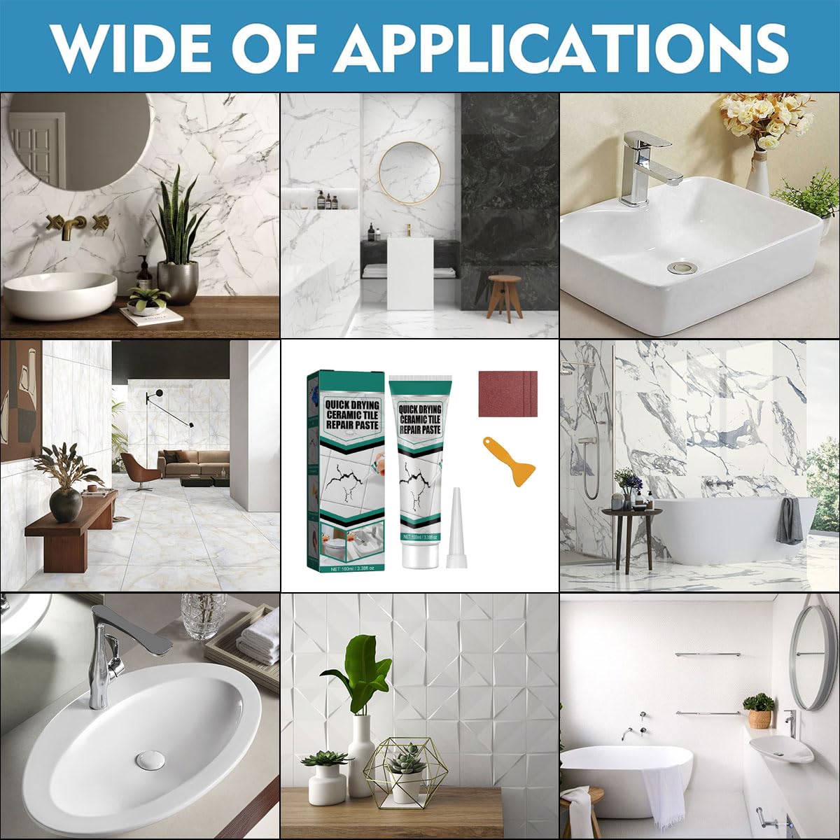 Kit Riparazione Vasca Bagno Bianco,Kit Riparazione Piastrelle Impermeabile,Ceramica Smalto Porcellana Restauro,Kit Riparazione Bagno Crepa Foro Riparazione Graffi,per Ammaccature Fori Graffi Crepe