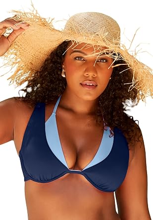 Swimsuits For All Womens Underwire Shimmer Peekaboo Bikini Top Plus