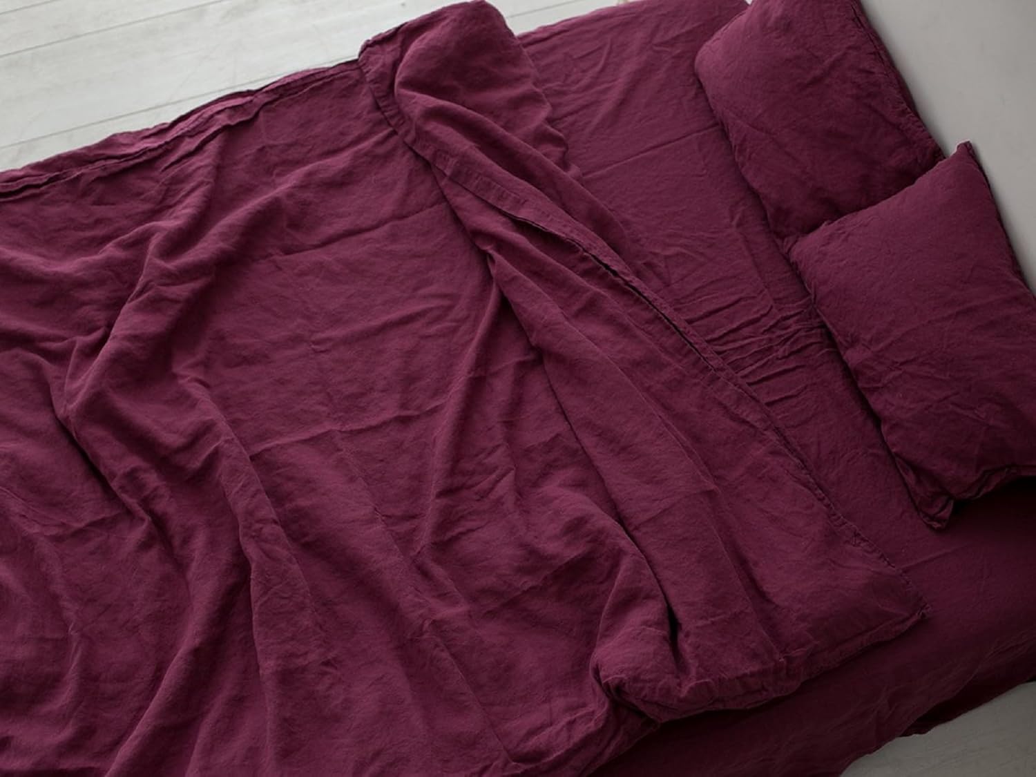 Generic Burgundy Color Linen Duvet Cover, Soft Breathable Duvet Cover Set, 3 Pieces, 1 Duvet Cover and 2 Pillowcase Linen Bedding Cover with Buttons Closure (Full 80X90)
