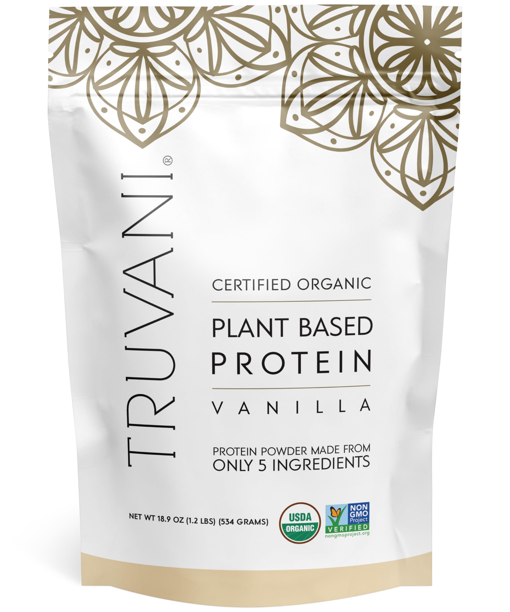 Truvani Vegan Pea Protein Powder | Vanilla | 20g Organic Plant Based Protein | 18 Servings | Keto | Gluten & Dairy Free | Low Carb | No Added SugarUSDA Organic