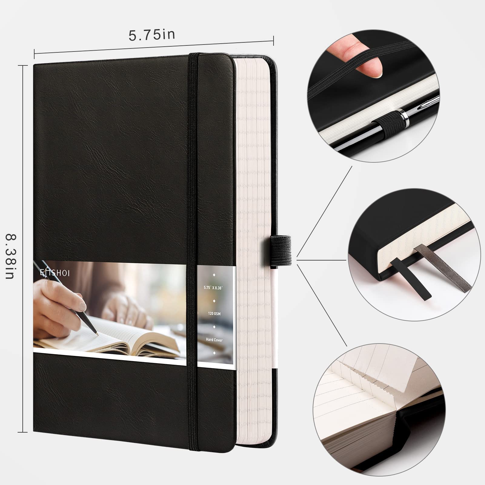 EMSHOI A5 Notebook, 21.4 x 14.5 cm Lined Journal with 256 Numbered Pages, 120gsm Thick Paper, Sticky Notes - Image 3