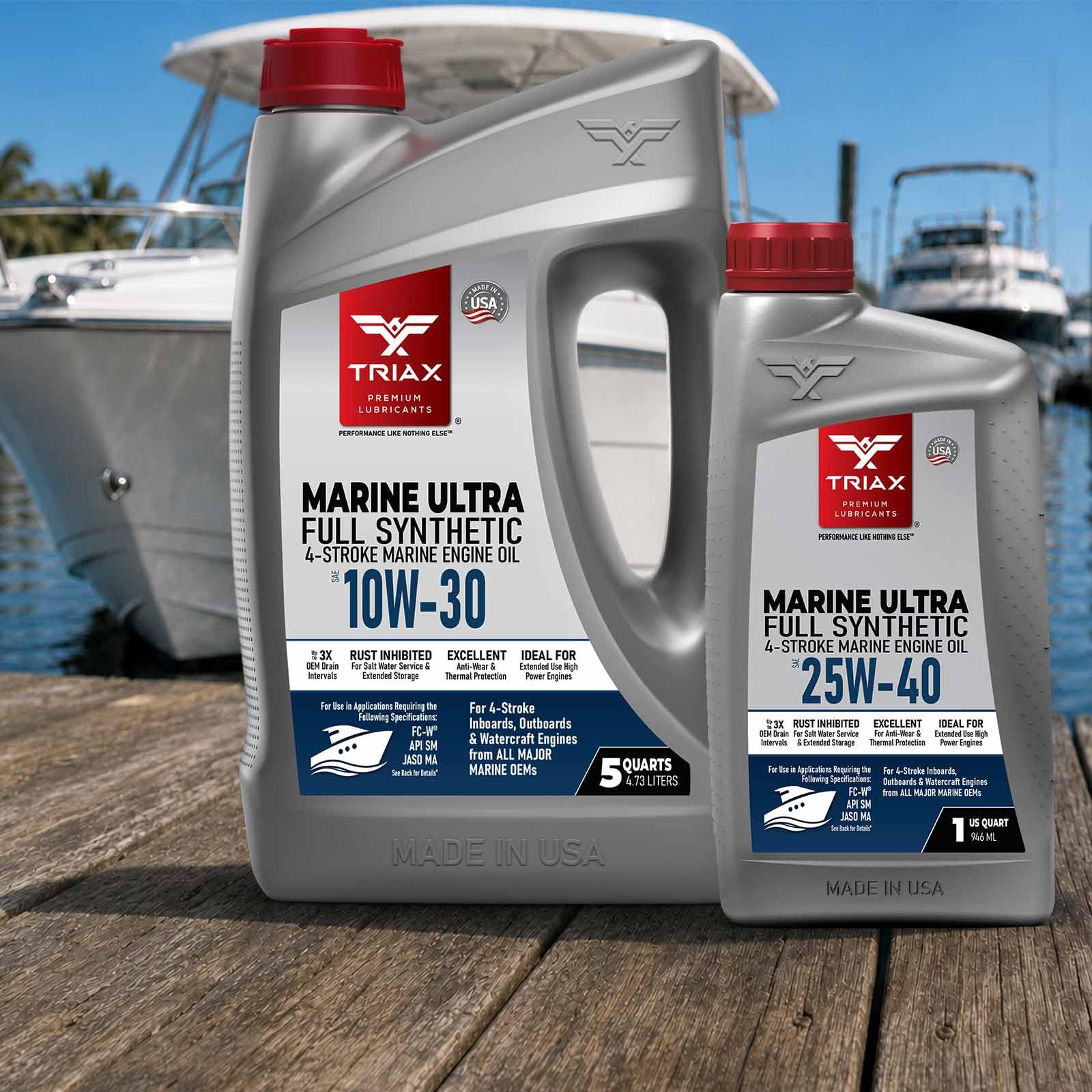 TRIAX Marine Ultra 10W-30 Aceite de Motor Marino Sintético Completo de 4 Tiempos para Motores de Barcos Intraborda/Fueraborda/Deportivos, Cumple con NMMA FC-W, JASO-MA en 5 Cuartos/4,73 Litros.
