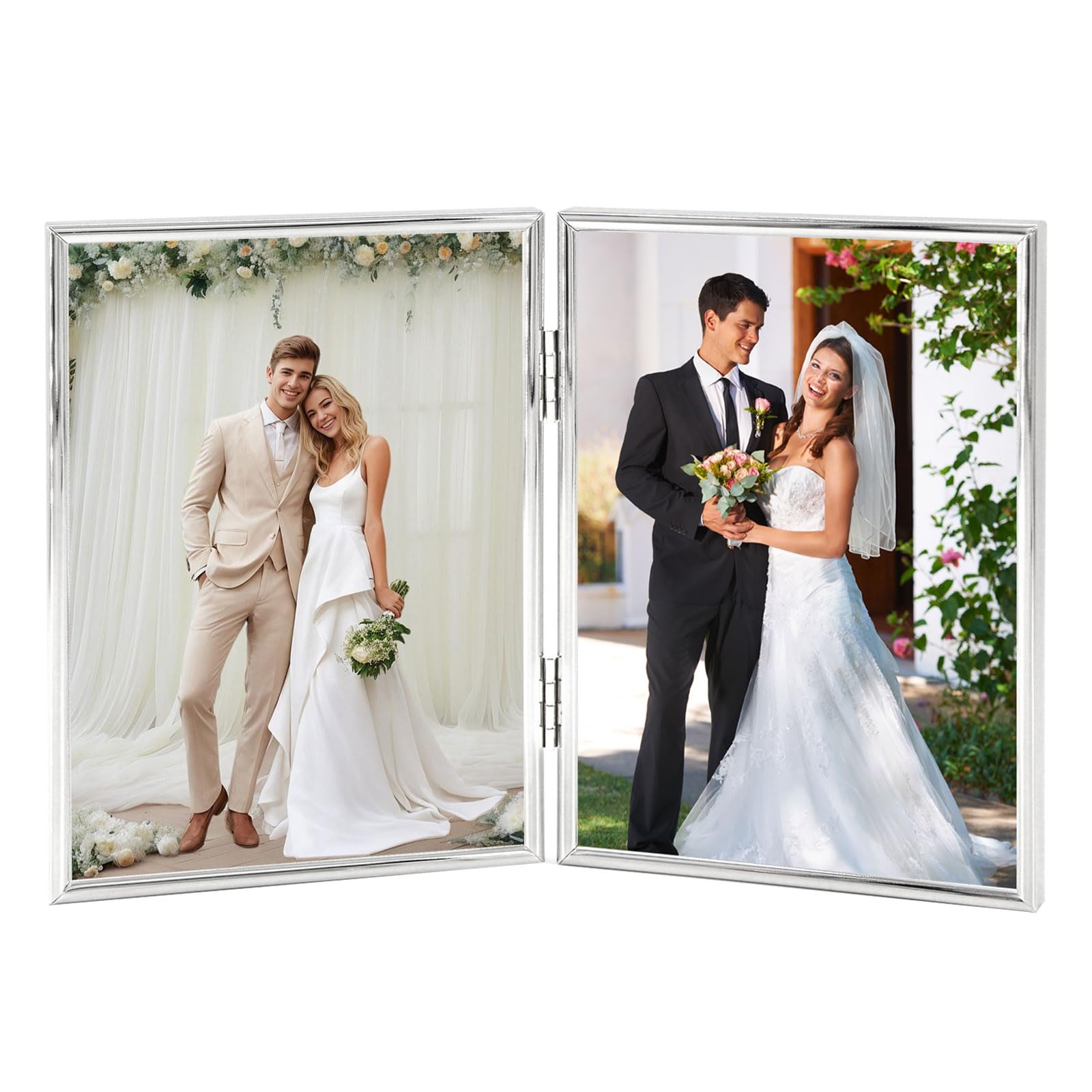 4x6 Silver Plated Flat Edge Photo Frame Picture Frames - 6x4 Double Photo Frame Display Portrait Orientation for Stand Tabletop for Wedding Art Print Poster Picture Drawing