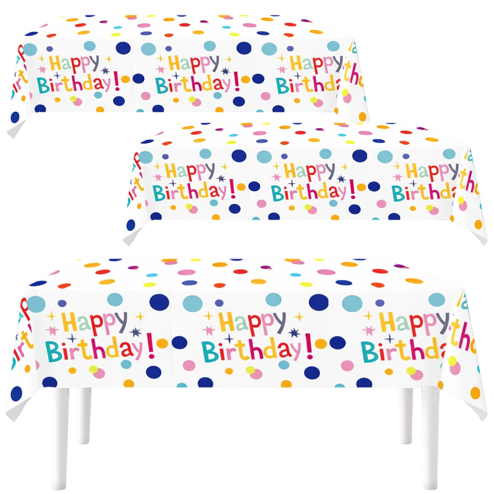 YREYBN 3Pcs Birthday Table Cloth, Happy Birthday Table Cloth, Party Rectangle Tablecloth, Disposable Rainbow Table Covers for Parties, For Kids Party Decorations 130 * 220cm ﻿