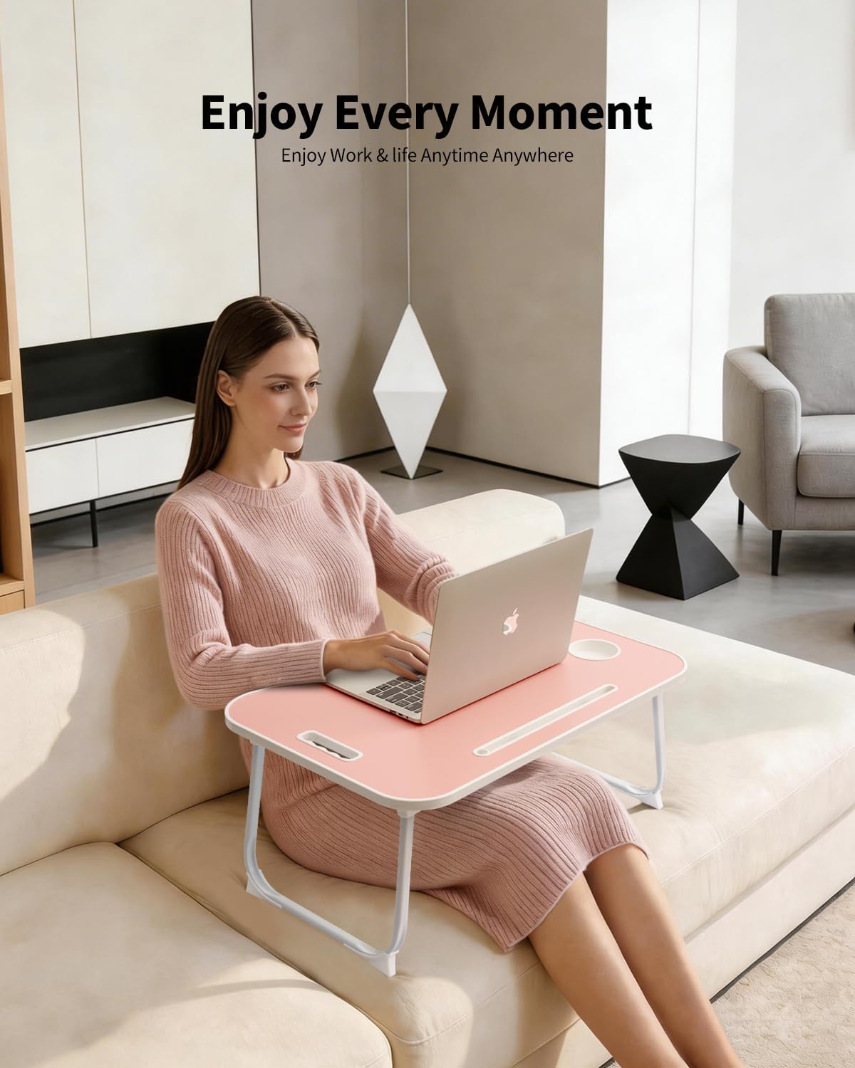 ruxury folding lap desk bed desk laptop table tray, breakfast serving tray, portable & lightweight mini table for sofa couch floor - pink pink large