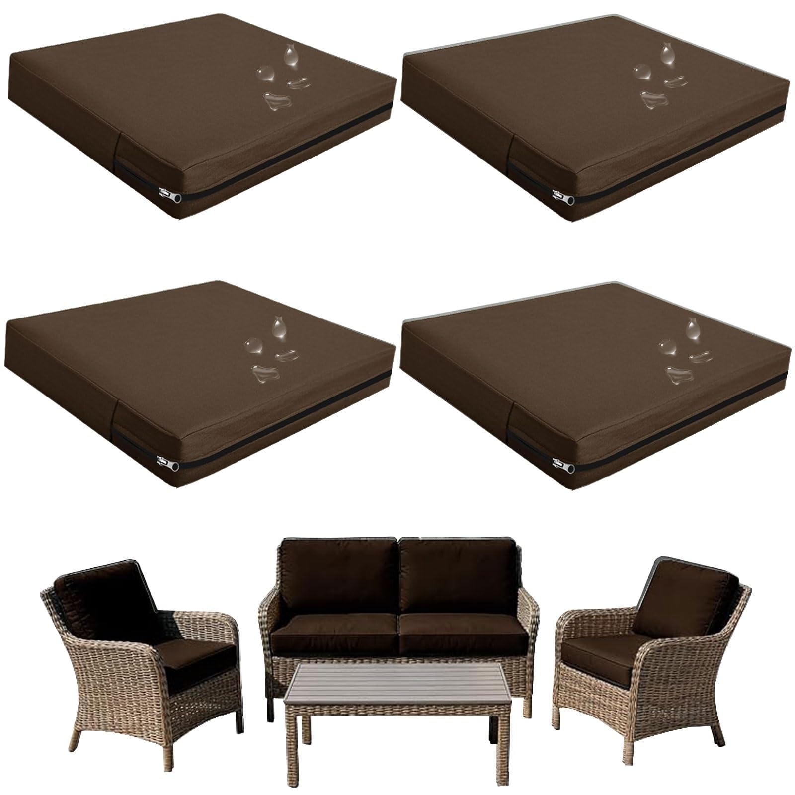 seokor Replacement Outdoor Cushion Covers Waterproof, 65x65 60x60 50x50cm set of 6/4/2/1 Garden Sofa Seat Cushion Slipcover With Zipper for Chairs, Patio and Rattan furniture(Color5,33x65x10cm(4pcs))