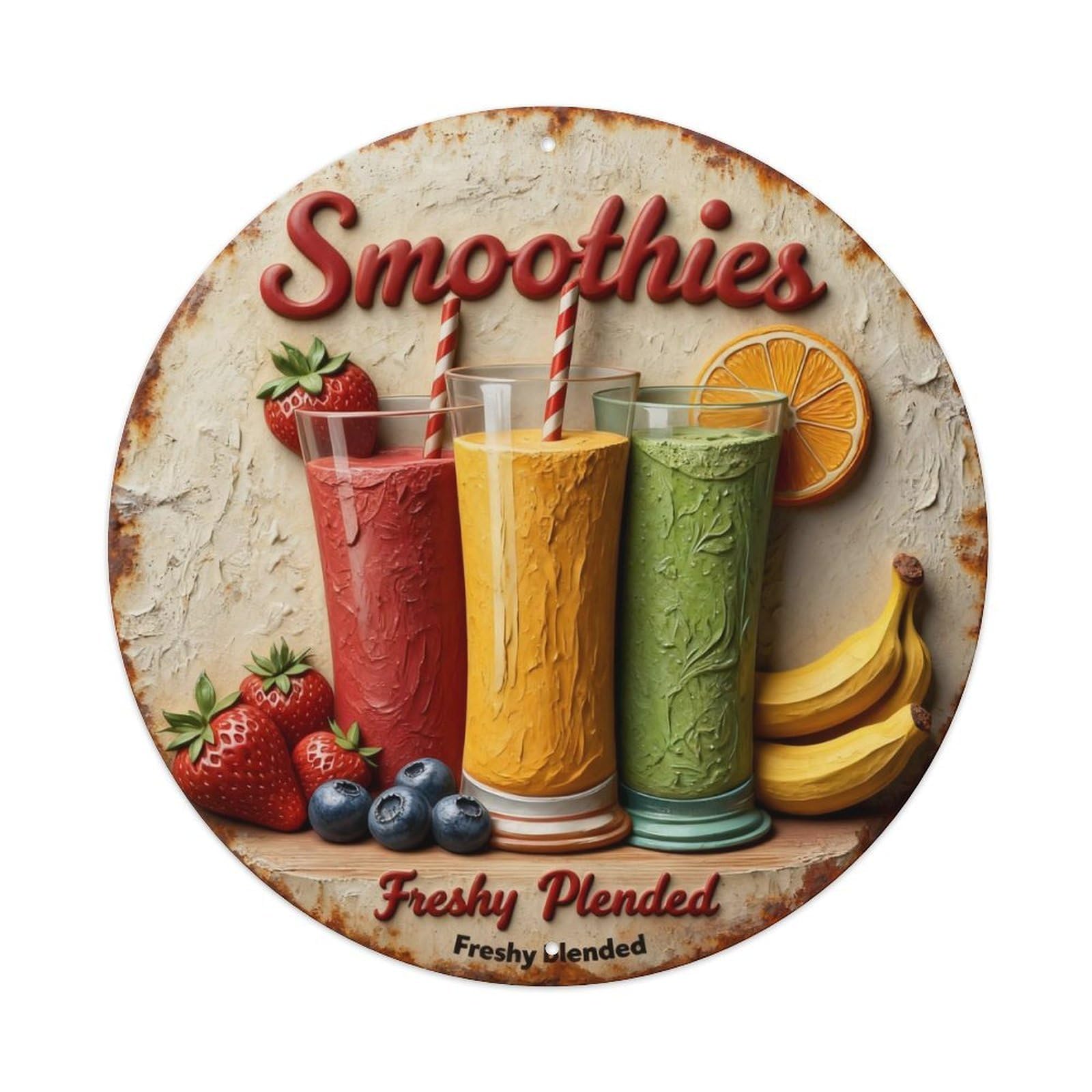 Zlatcbu Vintage Fresh Blended Smoothies Drinks Sign Metal Tin Sign Retro Wall Art Poster, Decor For Home Living Room Bar Cafe Garage, 8X8 Inch