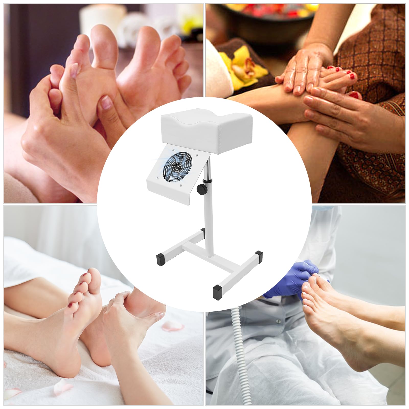 Sedia mobile pedicure per pedicure con aspirazione, sgabello da salone regolabile in altezza, poggiapiedi, poggiapiedi, per salone di bellezza e salone di unghie, 31 x 28 x 45 cm (bianco)
