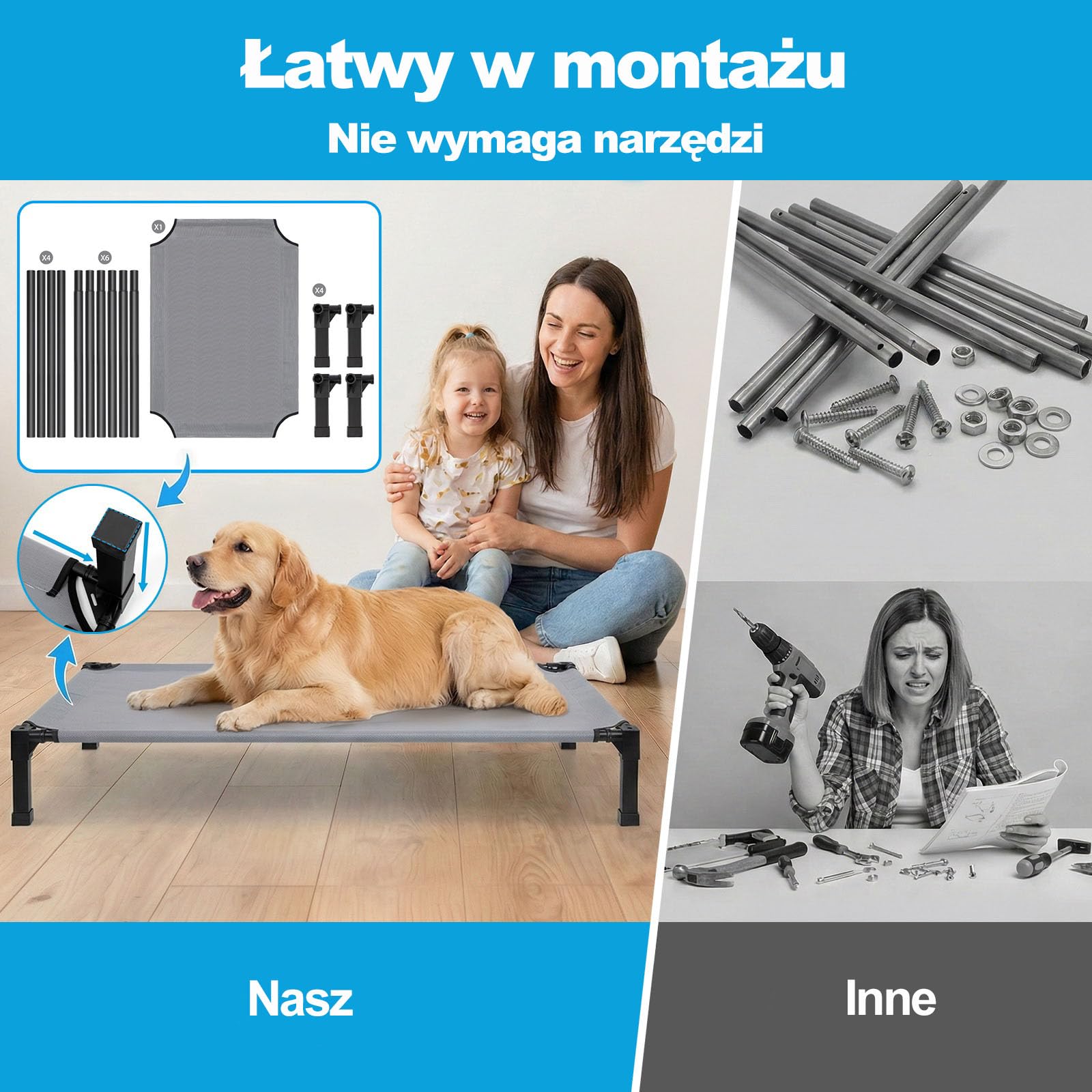 Niubya Podwyższone Legowisko dla Małych Psów M 90x63x19 cm, Siatka Chłodząca Odporna na Gryzienie, Stal Antykorozyjna, do Użytku Wewnątrz i na Zewnątrz