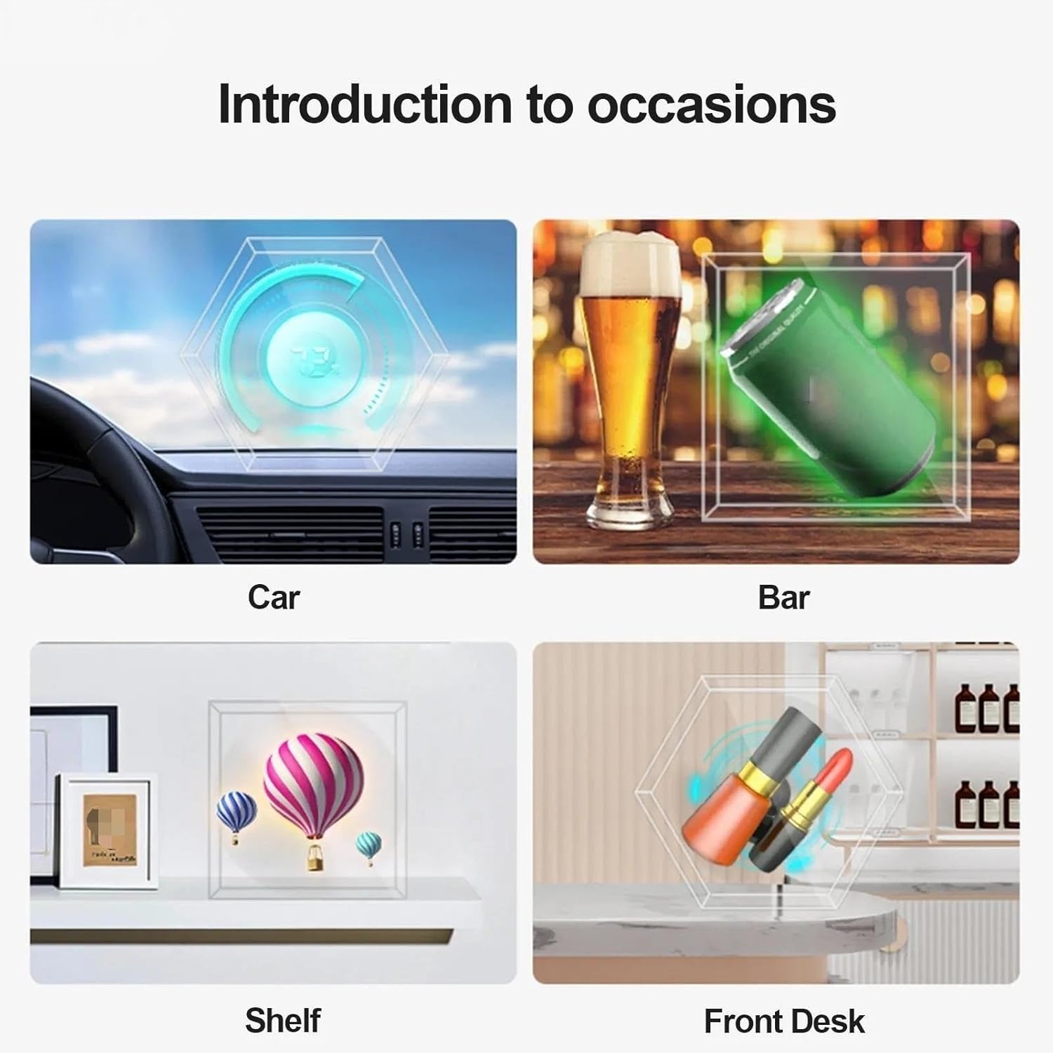 14cm 3D Holographic Projector Fan and Shell Advertising Lights 128 LED Light Sign Lamp/Quadrilateral/Hexagonal Widely Applicable(Fan and 6-Shell)