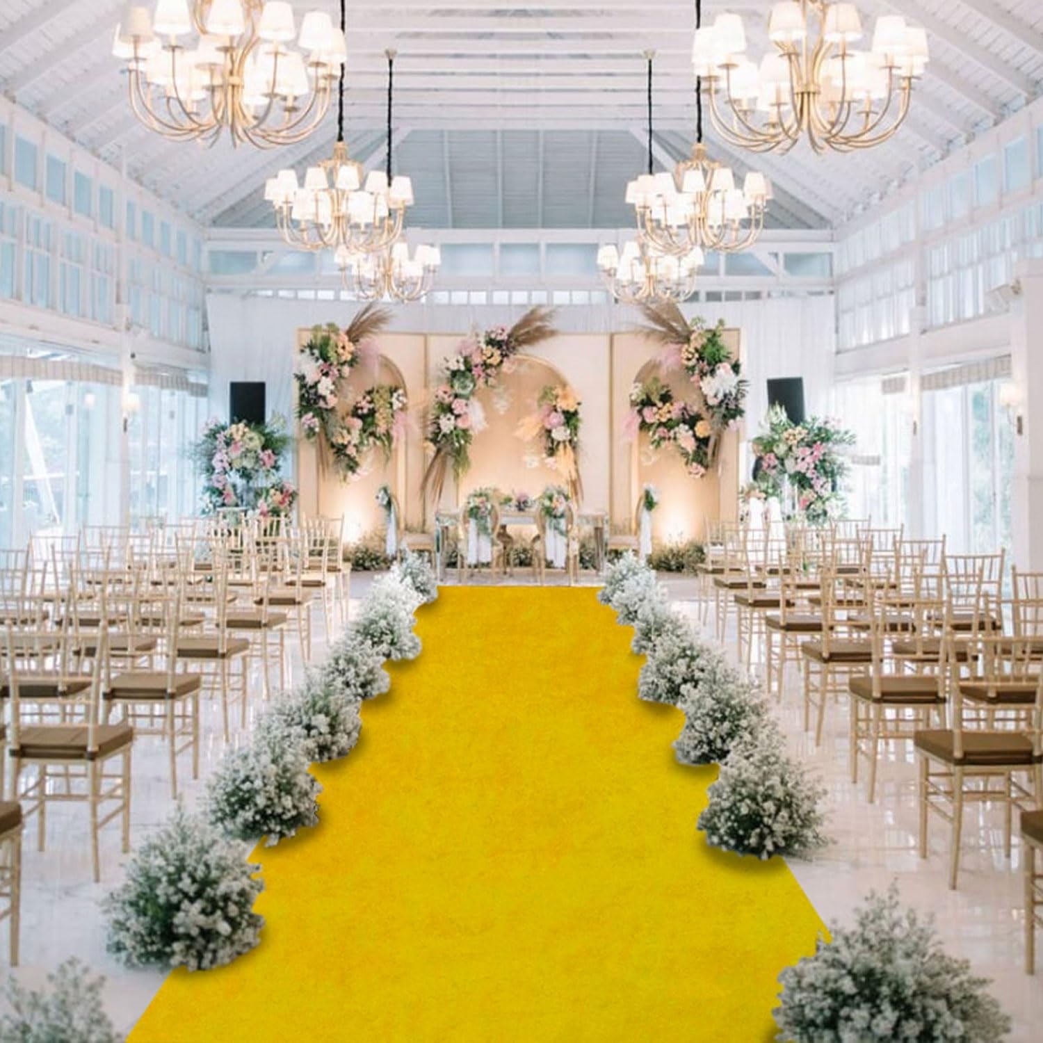 Gold Aisle Runners Velvet Wedding Aisle Runner for Indoors 5FTx15FT Luxury Carpet Runners for Party Outdoor Carpet Runway Rug for Celebration Church Aisles Runner Wedding Beach Hallway Rug