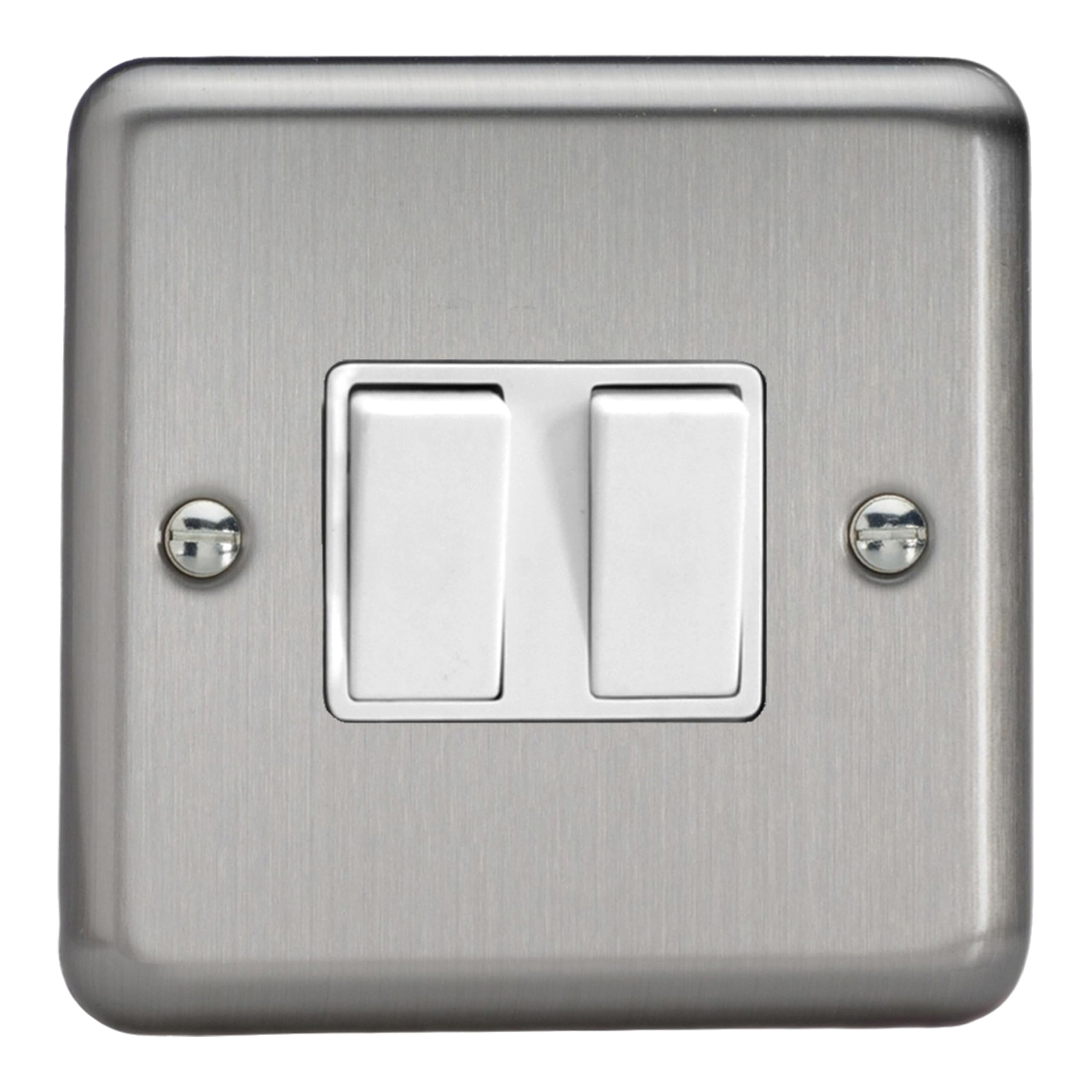Varilight Double Light Switch 2-Way - Value Matt Chrome With White Rockers, 86x86x25mm