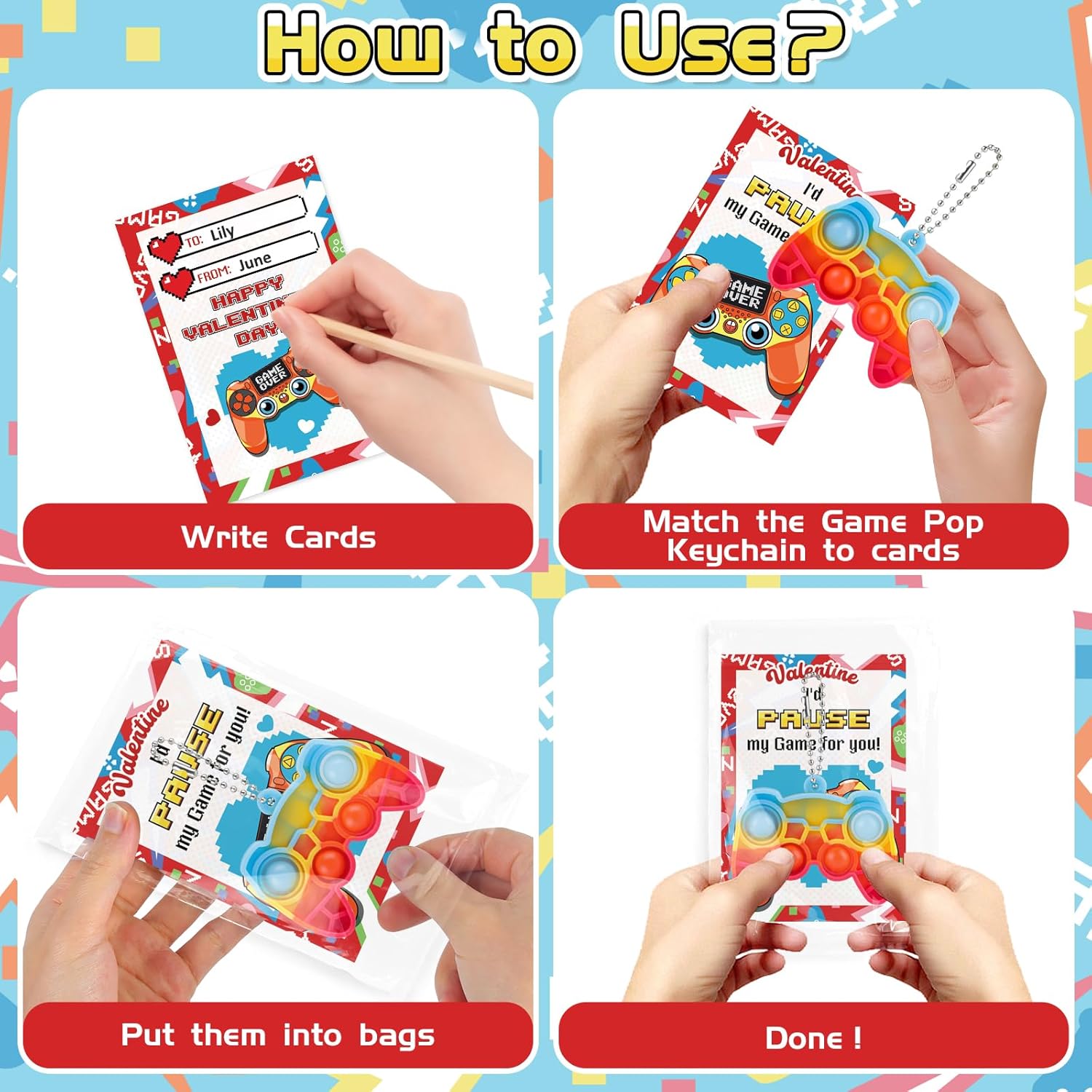 NEUBSAW 24 Packs Valentine's Day Cards with Pop Games Keychains Toy for Classroom Exchange, Valentine's Gifts Party Favors for Boys Girls School, Valentine's Prizes for School