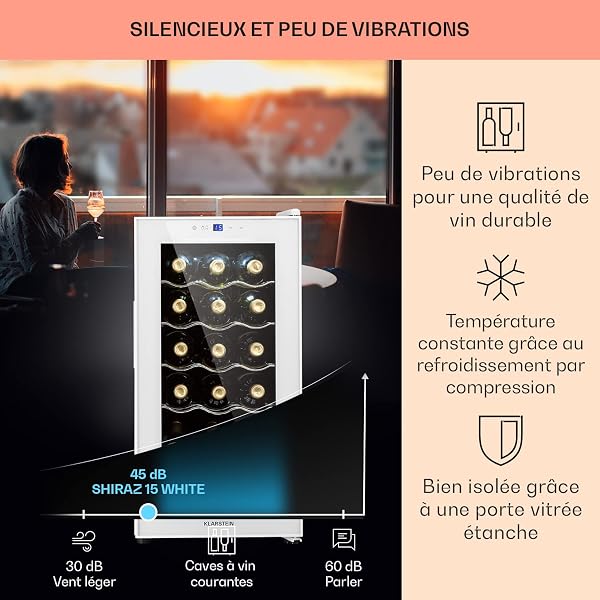 Klarstein , Caves à Vin de Vieillissement Conservation de 44L, Porte en Verre à Zone Unique, Bar Int/Ext, Frigo Vin, Armoire a Vin, 15 Bouteilles - 4