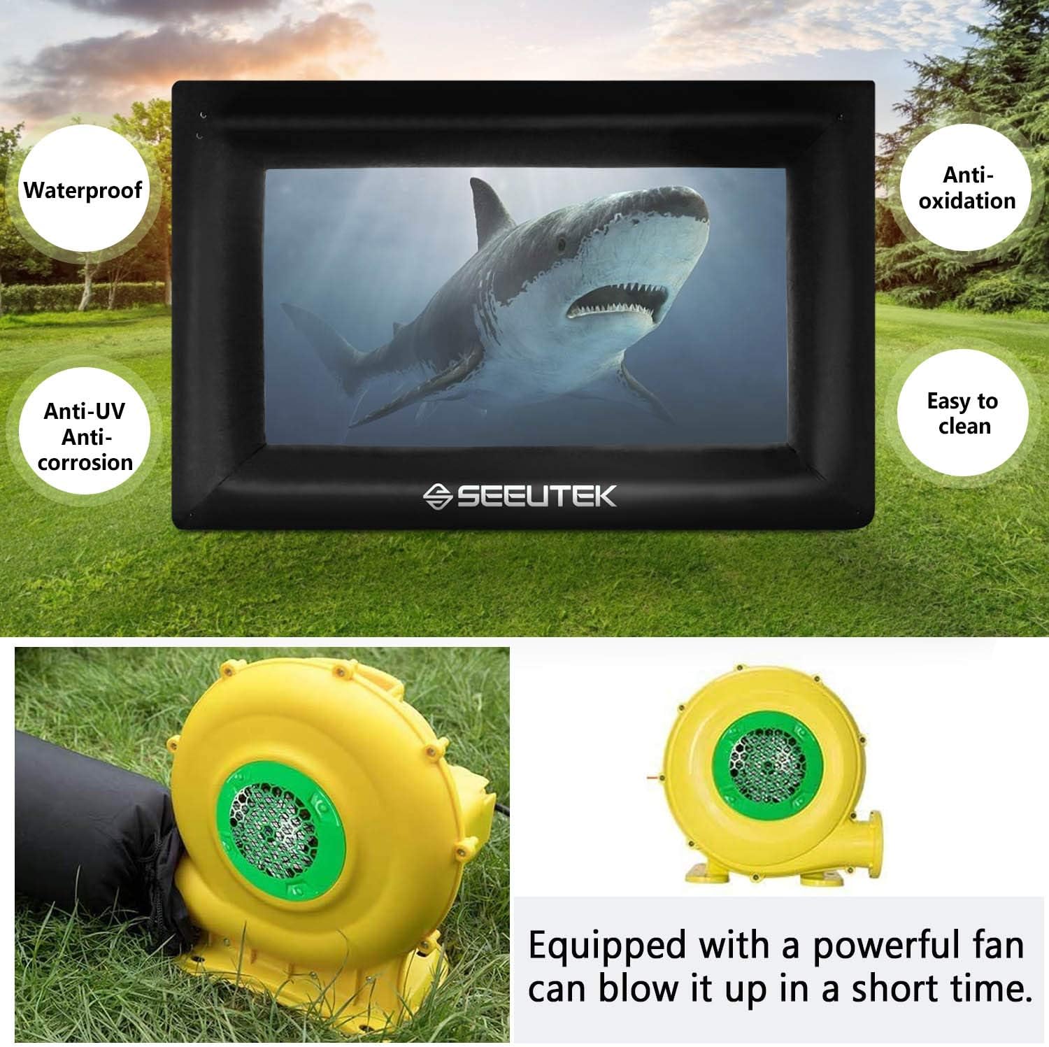 Buу 2 gеt 3 Seeutek 20 Feet Inflatable Outdoor Movie Projector Screen Outside Blow Up Mega Movies TV Projectors Theater Screens for Backyard with Inflation Fan and Storage Bag, Supports Front and Rear Projection