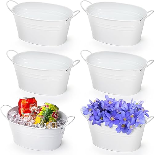 Foraineam Paquete de 6 macetas de metal con asas, macetas ovaladas para arreglos florales, cubos para macetas, contenedor de cactus suculentas de