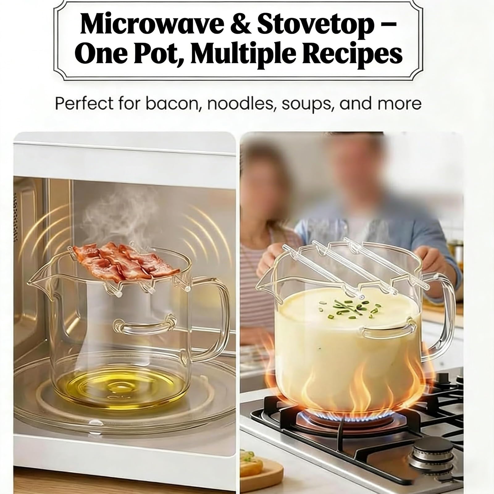 Mikrowellengeeigneter Speckgarer Aus Glas Mit Deckel, 2,1 L Speckform, Auflaufform, Behälter Und Rost Für Den Backofen, Hitzebeständiger Kochtopf/Dampfgarer Mit Fettabtropfgitter(2PCS)