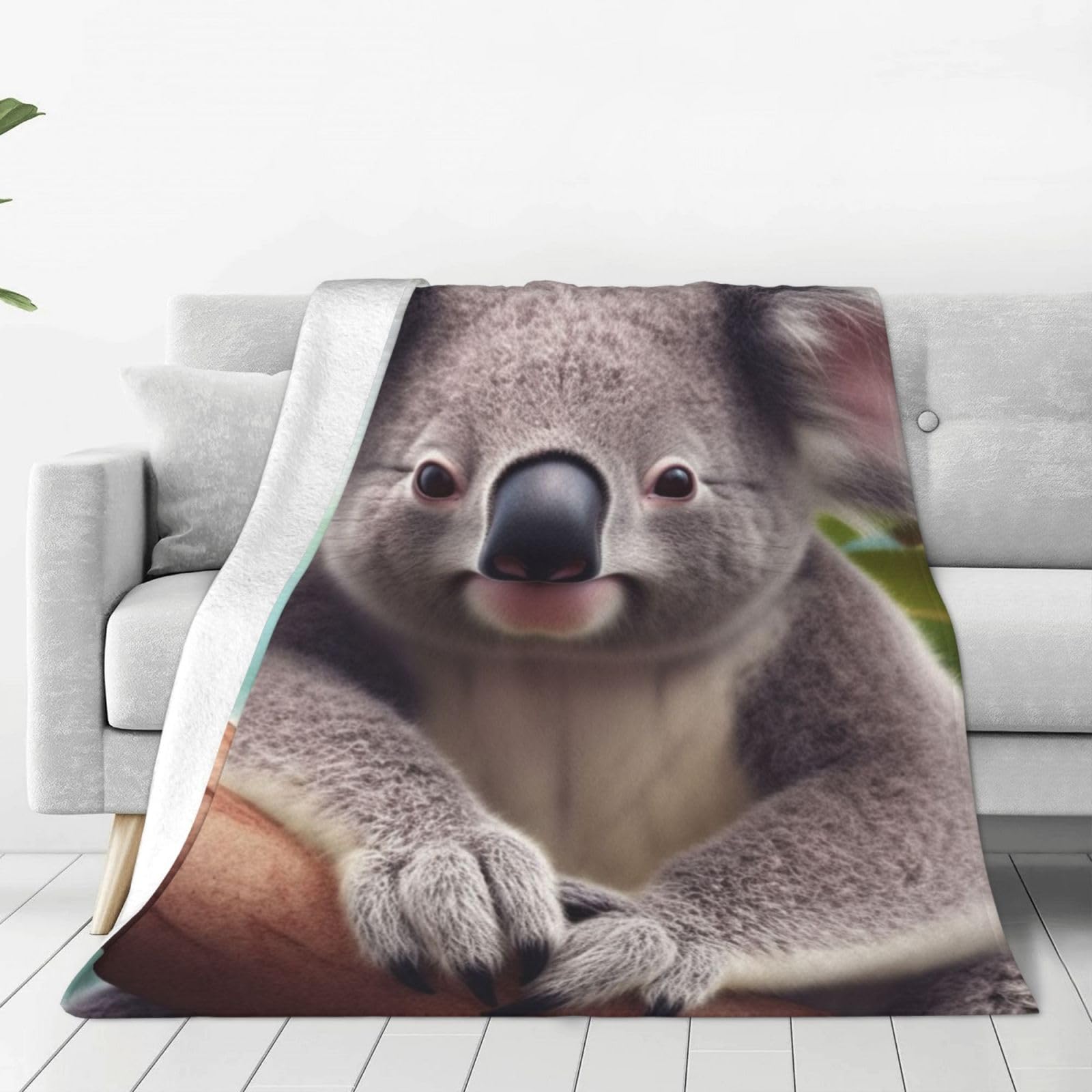 Cute Koala Throw Blanket 60"x50" Flannel Fluffy Warm Blanket for Couch, Reversible Plush Blankets for Bed, Comfy Fuzzy Blanket for Sofa, Plush Lightweight-Blankets for All Season