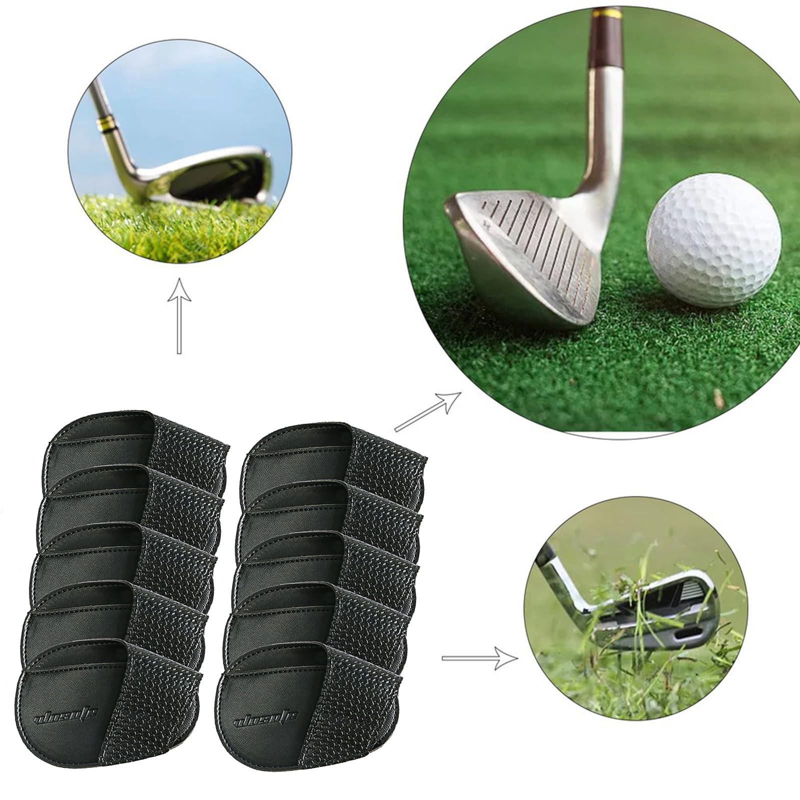 10 Teile/Satz Golf Eisen Headcover Verdicken PU Leder Wasserdicht Club Head Cover Golf Ausrüstung Zubehör,Black