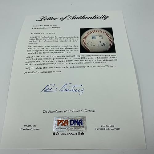 Miniatura 4 de Mark Mcgwire & Hideo Nomo Signed Game Used Major League Baseball PSA DNA COA - MLB Game Used Baseballs