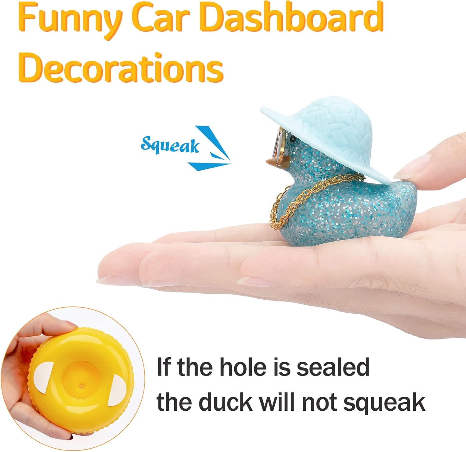 wonuu Car Duck Ornament Dashboard Decorations Rubber Duck Car for Car Dashboard Accessories with Swim Ring Sunglasses Hat and Necklace, B_Light Blue_Blue Sun Hat_Transparent image 4