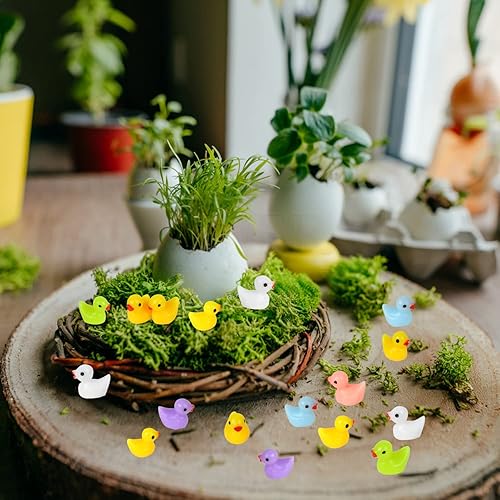 Miniatura 6 de KIMOBER 150 piezas de mini patos de resina, multicolor, microfiguras de pato en miniatura para jardín, paisaje, acuario, decoración de casa de