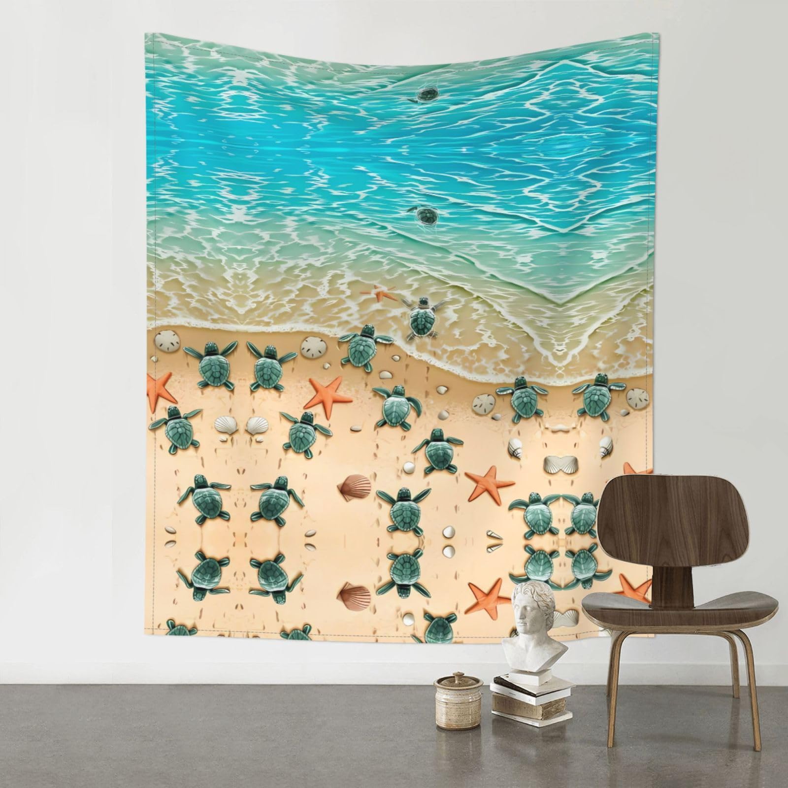 WHJSSF Turtle starfish Prints 60x51in Wall Tapestry Bohemian Throw Blanket Dorm Decor Beach Picnic Cover