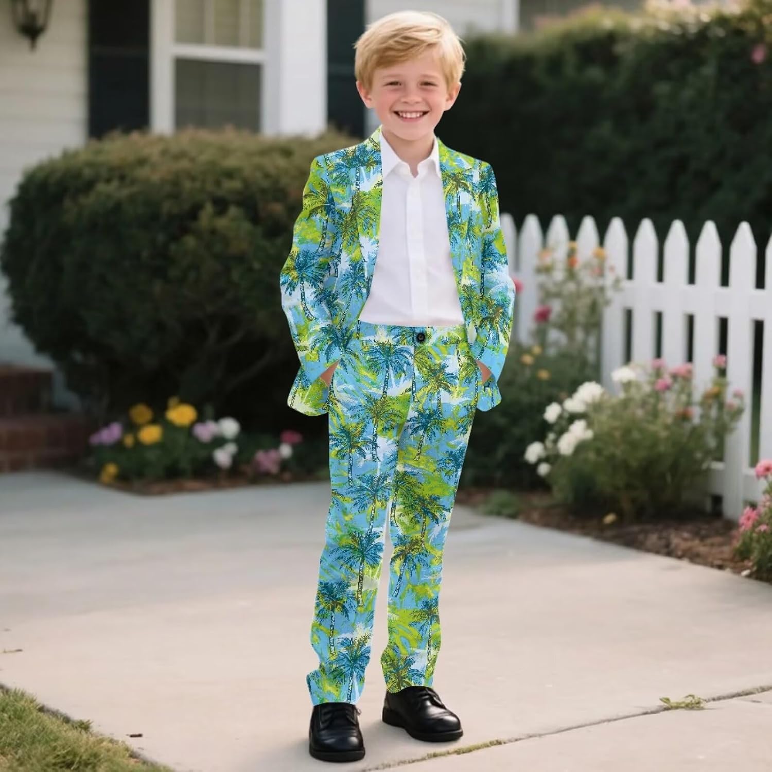 Boys Formal Suit Set, 2 Piece Tuxedos Kids Slim Fit Blazer Pant Sets Comfy Dress Suit Set Size 5-14 Years
