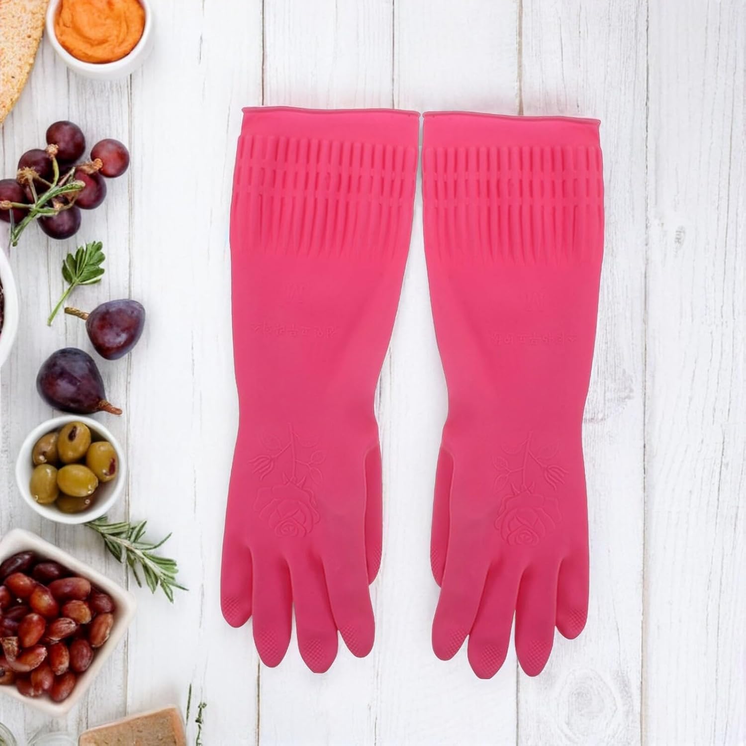 3 Pairs Waterproof Latex Household Gloves Thick Non-slip Long Kitchen Gloves for Dishwashing and Cleaning Sturdy Reusable for Home Use