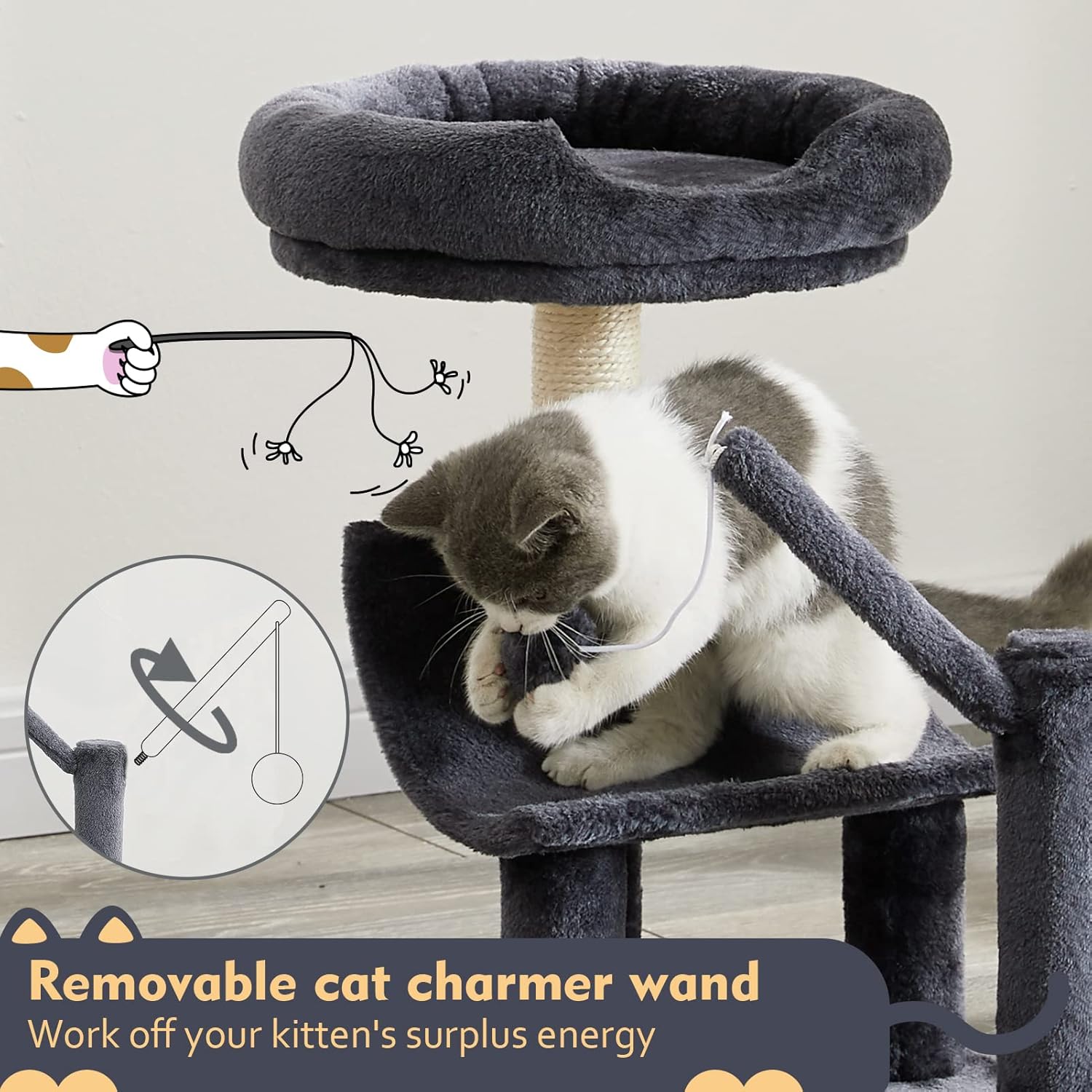 SUPERJARE Cat Tree with Plush Perchs, Indoor Cat Play Tower with 2 Dangling Balls, Kitten Activity Center with Scratching Board & Posts - Dark Gray : Pet Supplies
