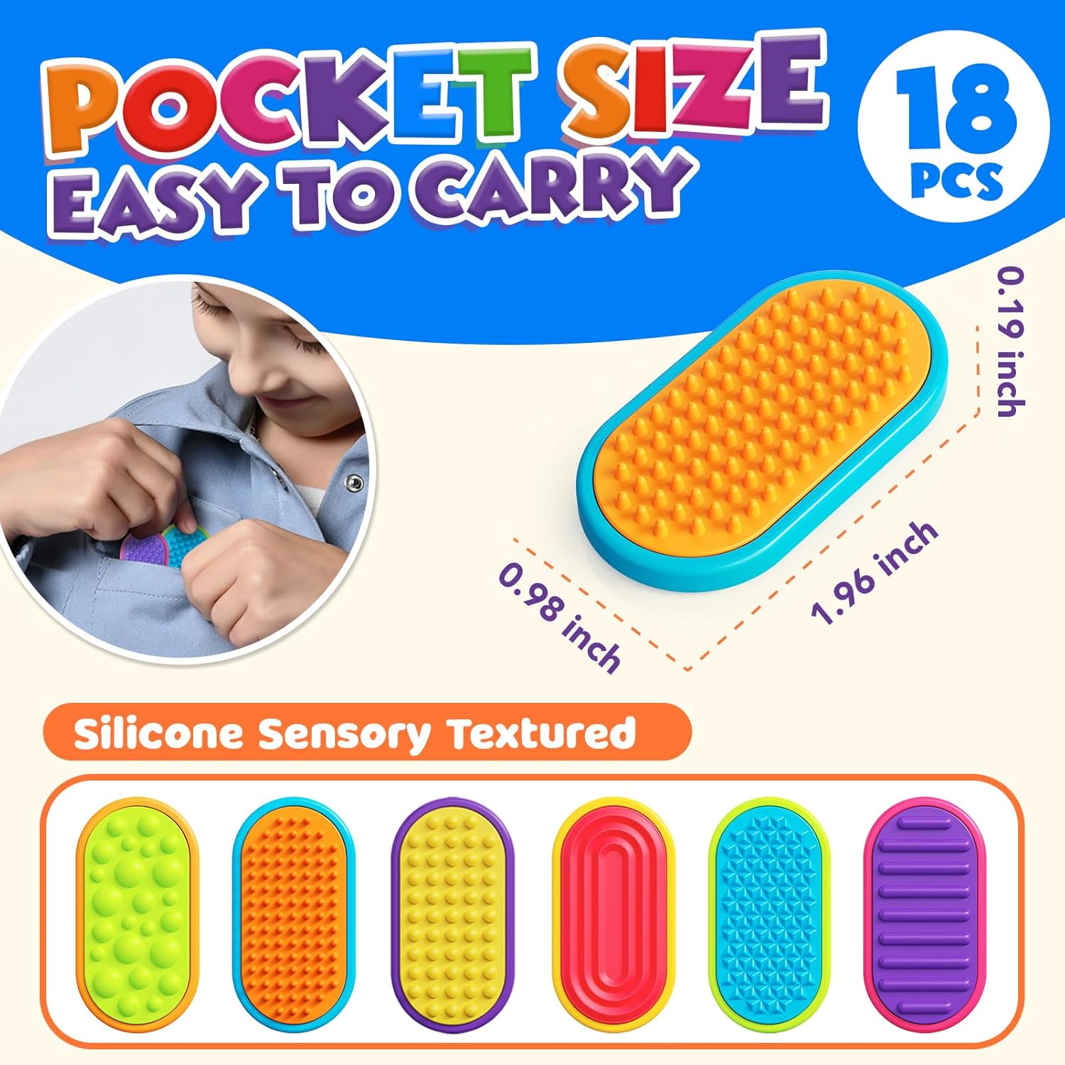 Sensory Fidget Magnet Toys for Kids: 18-Pack Textured Silicone Magnetic Sliders for Autism Children Classroom Must Haves, Goodie Bags Fidgets Box Gifts Portable Quiet Travel Toys